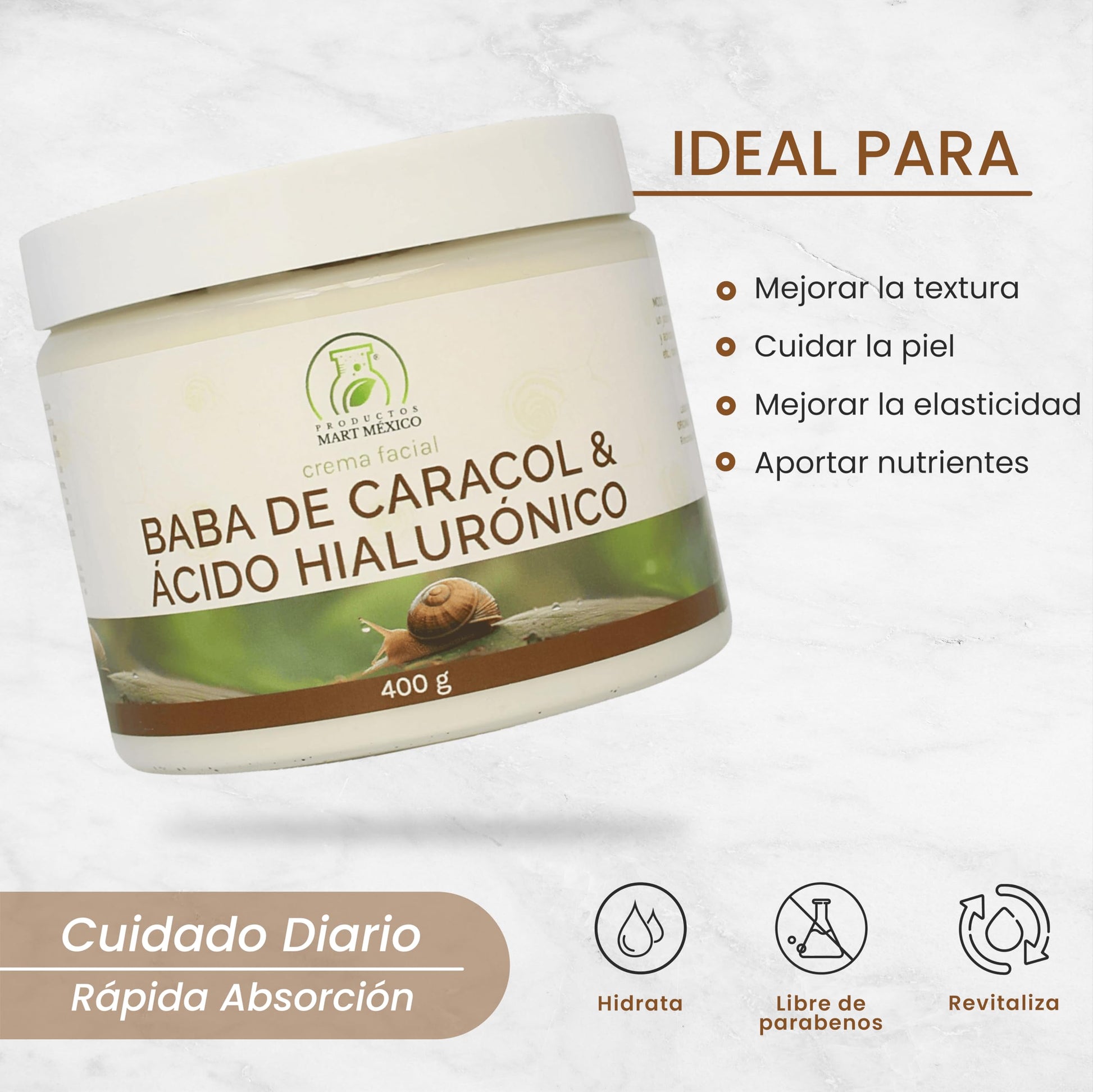 Crema De Baba De Caracol & Ácido Hialurónico Productos Mart Mexico 400g