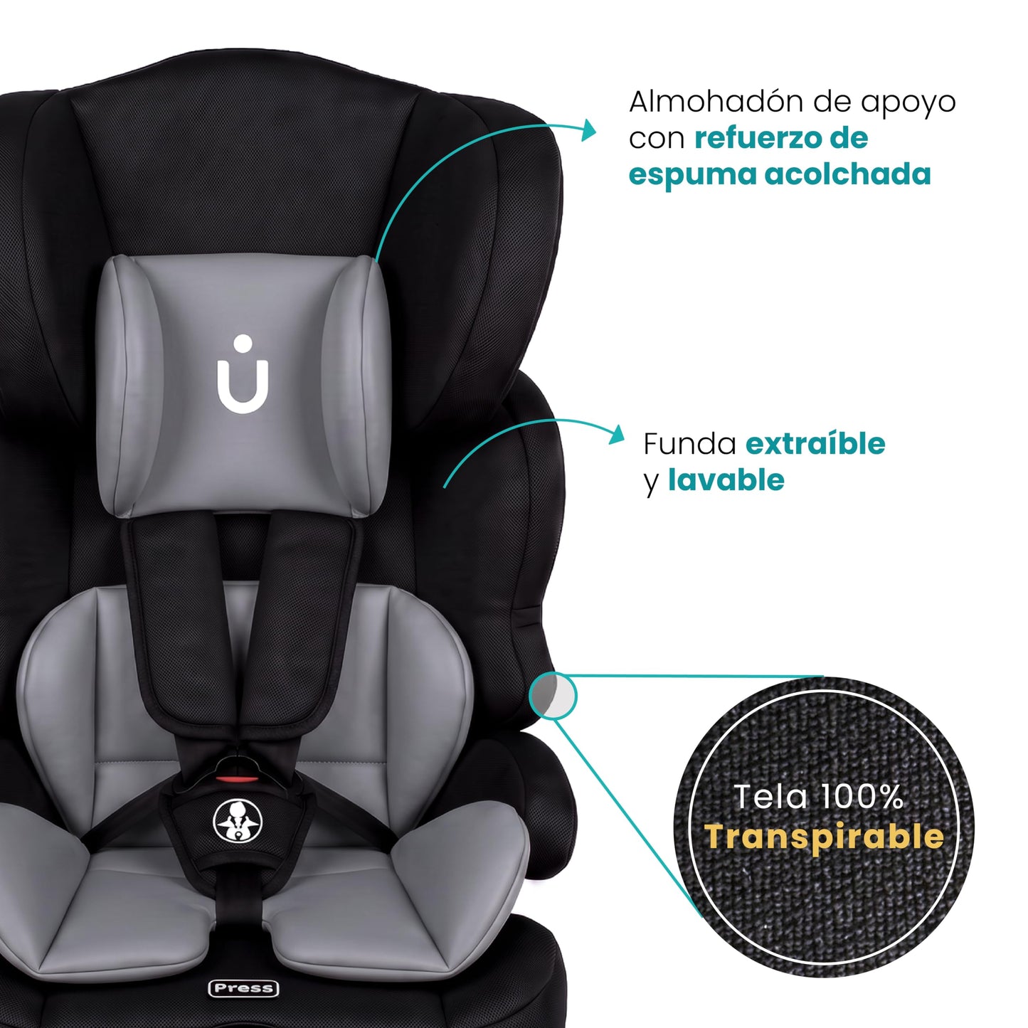 Amulay Autoasiento Booster ISOFIX Grupo 1-2-3, Convertible, Gris