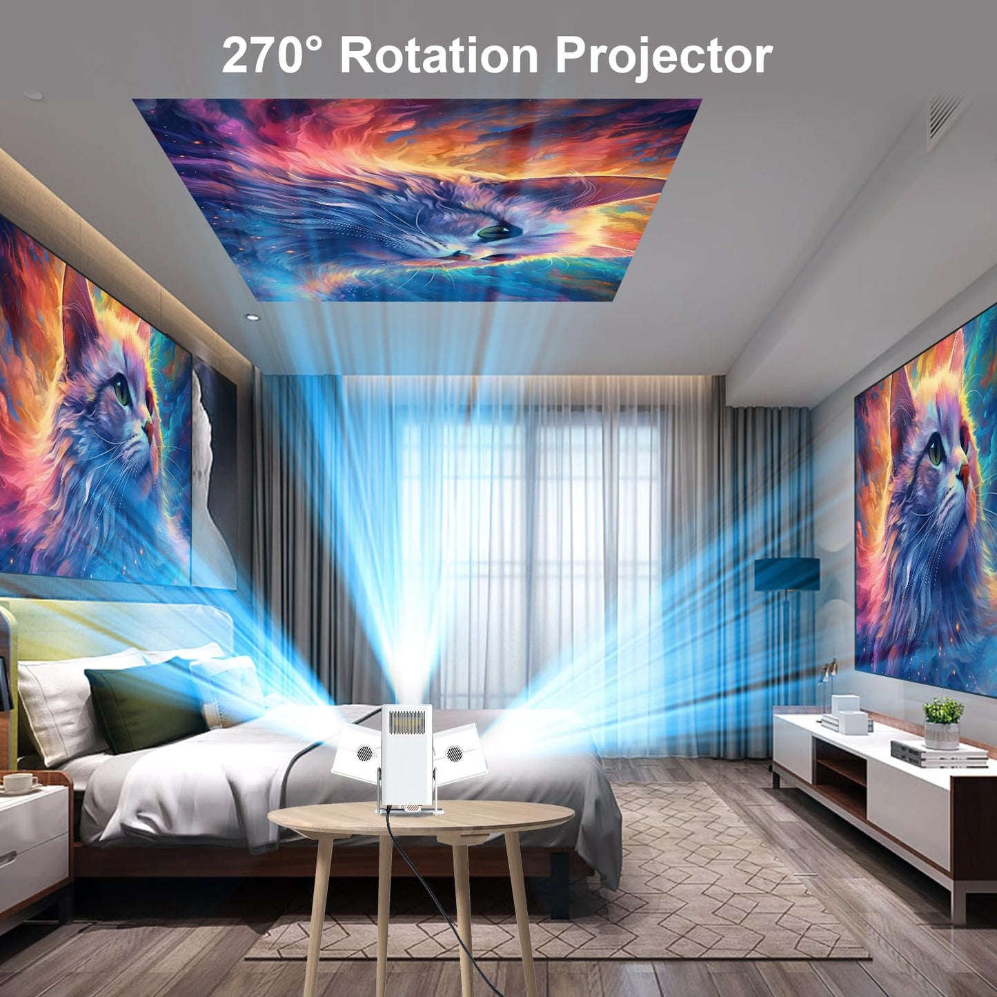 Proyector de Video XNANO Giratorio 270° Bluetooth 5.2 WiFi 6 HD 1080P con Control de Voz