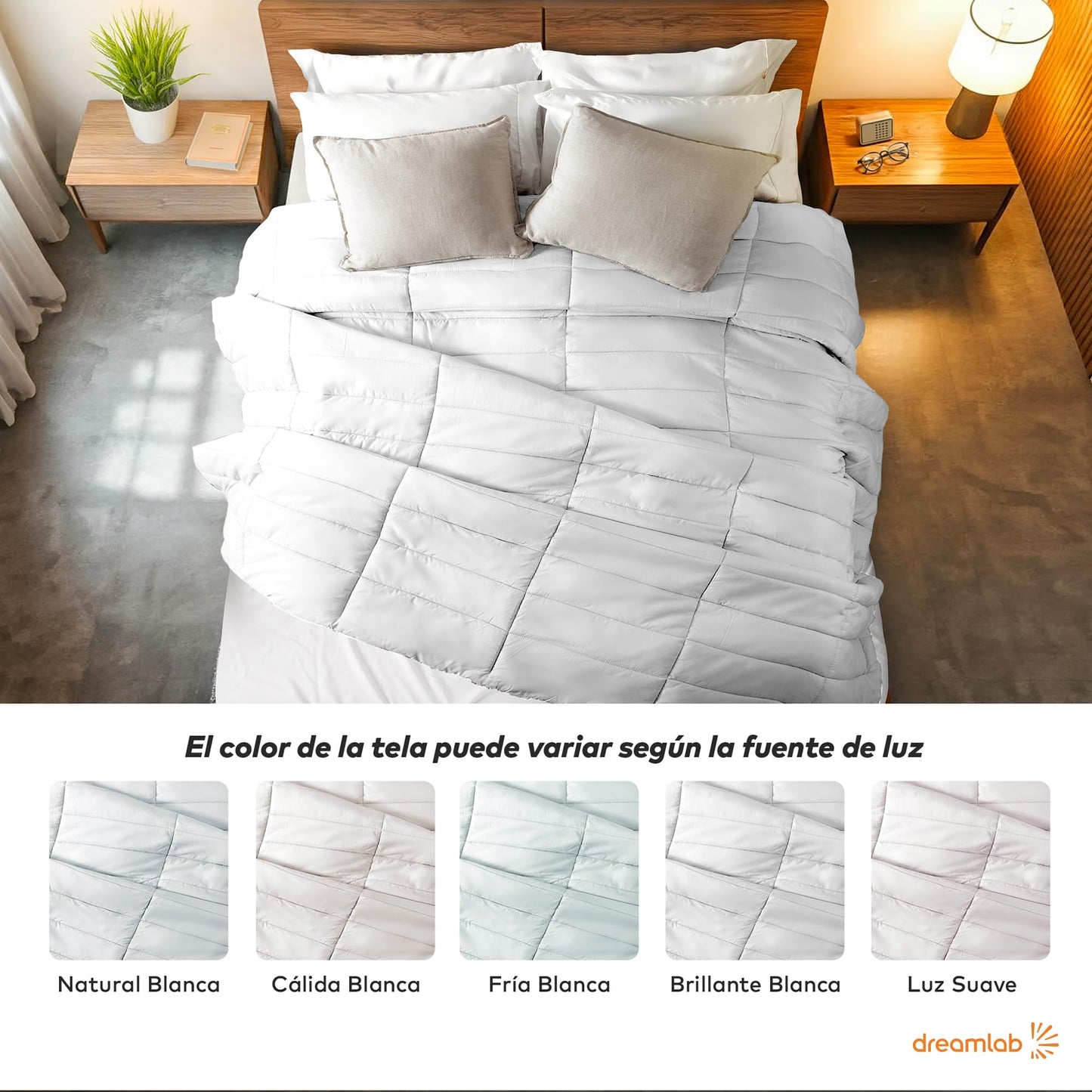Edredón Queen Dreamlab Blanco con Relleno de Microfibras Gel Hipoalergénico para Toda Estación