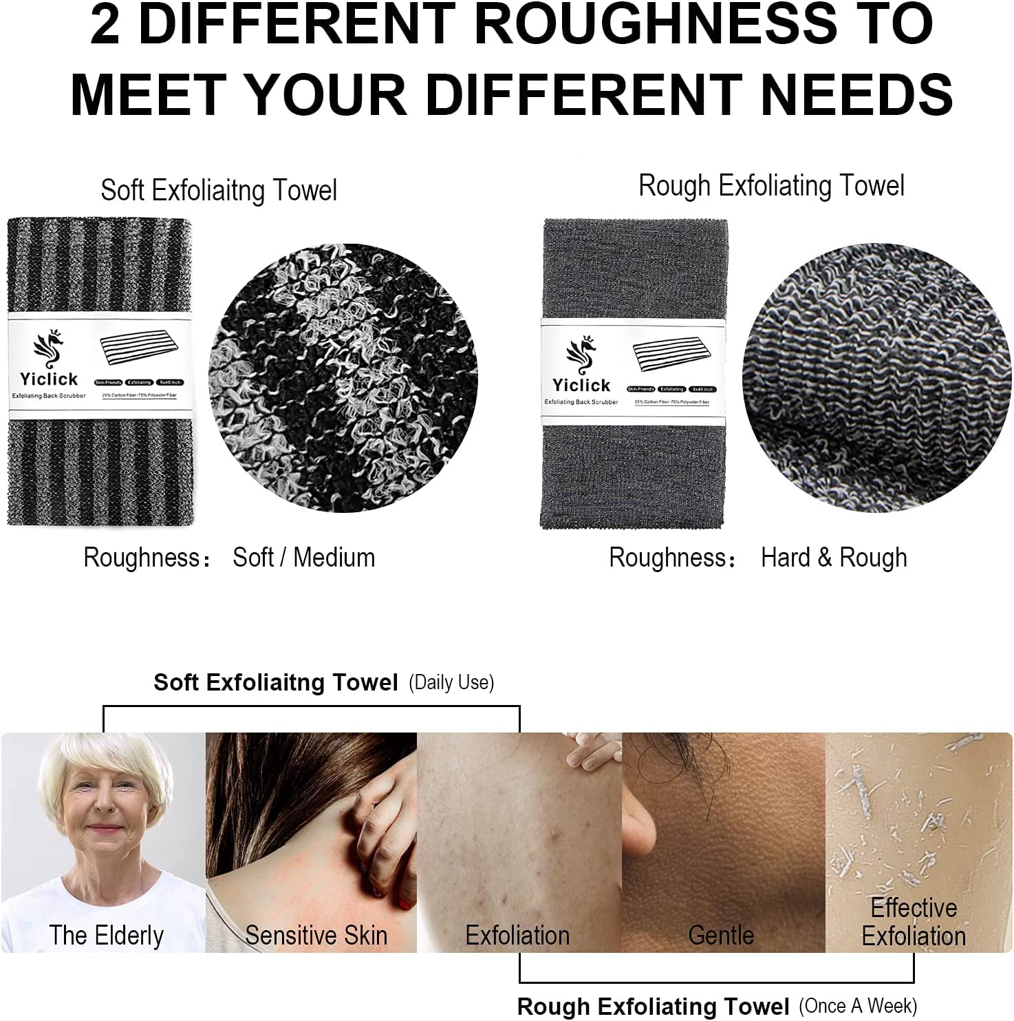 Toallas Exfoliantes Yiclick Beige Suave y Áspero para Piel Sensible y Áspera