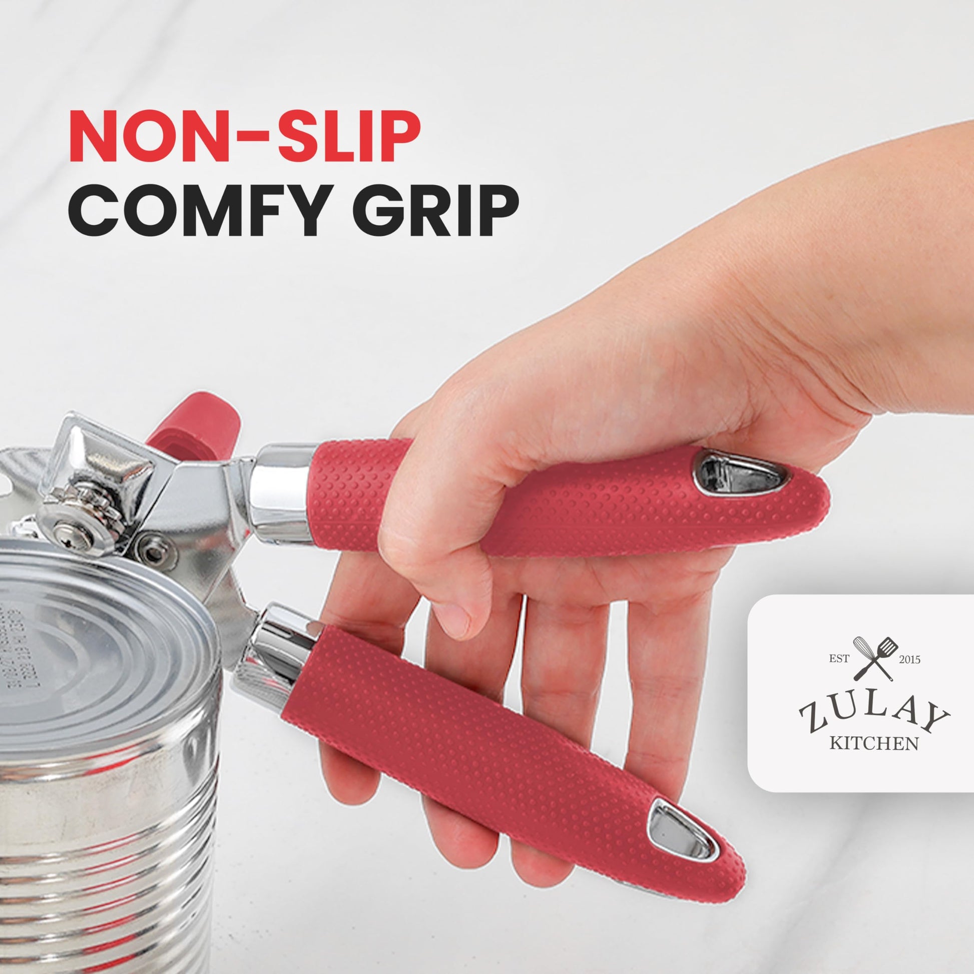 Abrelatas Manual Zulay Kitchen Rojo con Abridor de Botellas y Asas de Agarre Suave