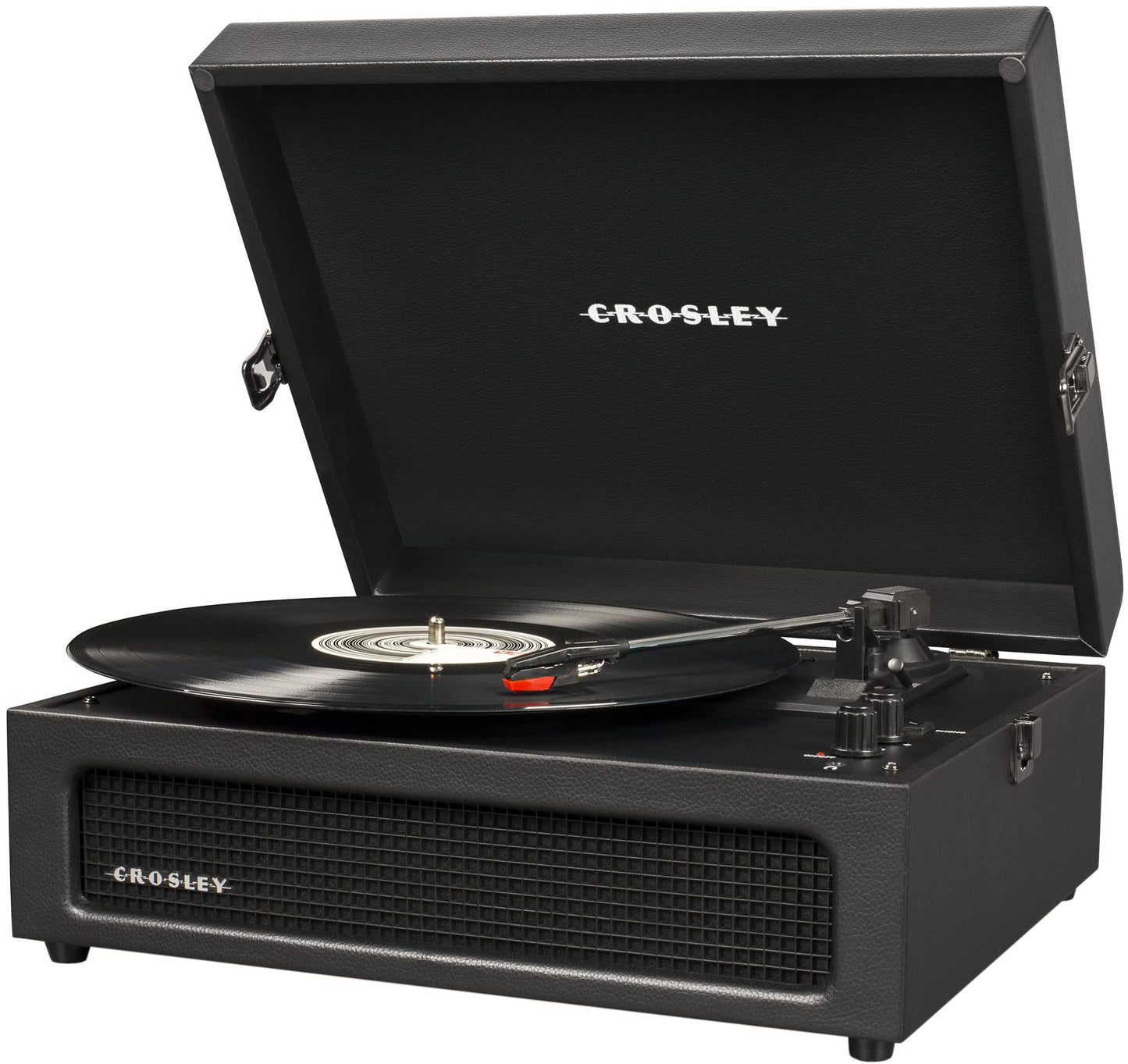 Crosley CR8017B-BK Voyager - Tocadiscos de Vinilo portátil clásico con Entrada y Salida Bluetooth y Altavoces Integrados, Color Negro