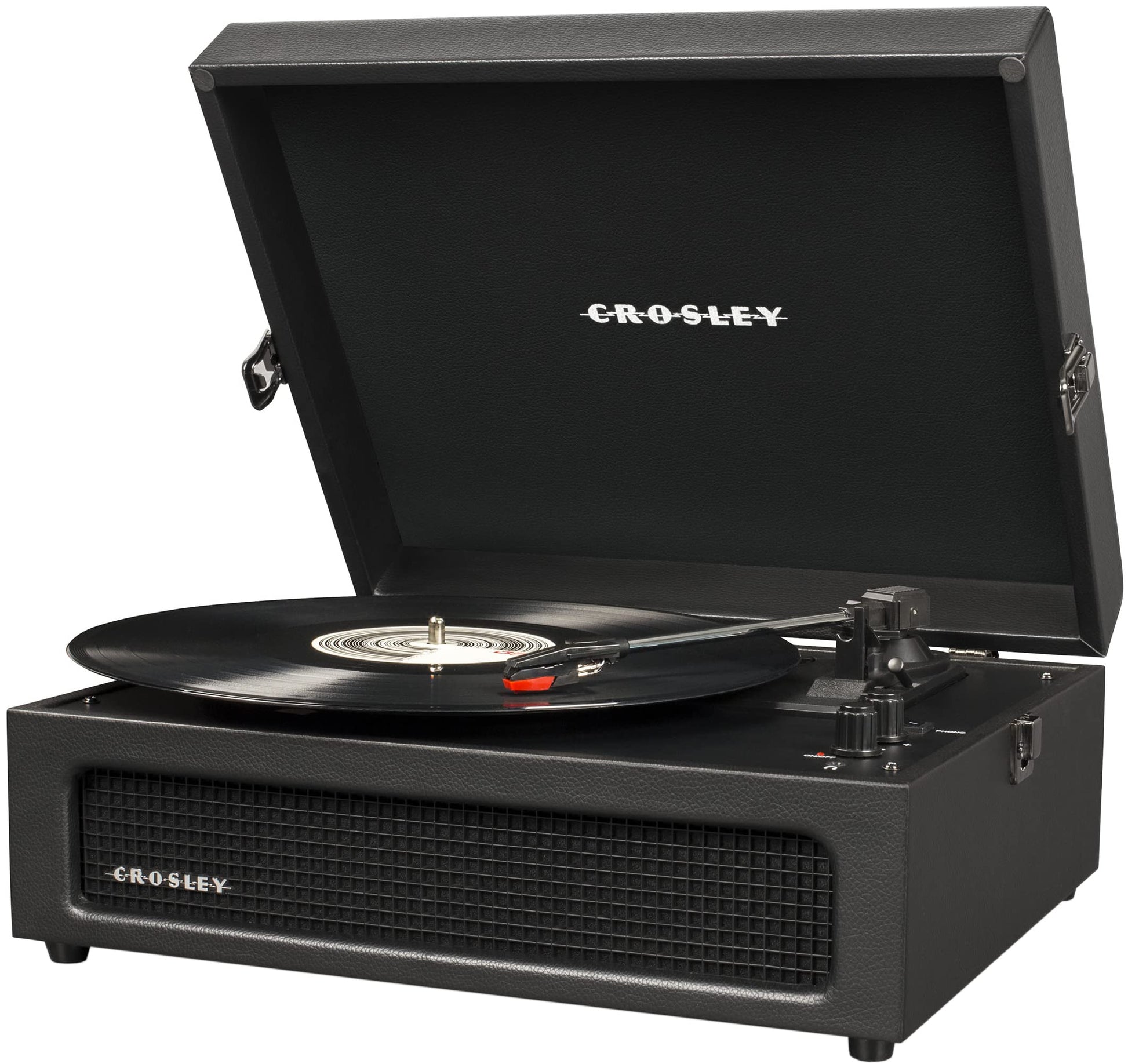 Crosley CR8017B-BK Voyager - Tocadiscos de Vinilo portátil clásico con Entrada y Salida Bluetooth y Altavoces Integrados, Color Negro