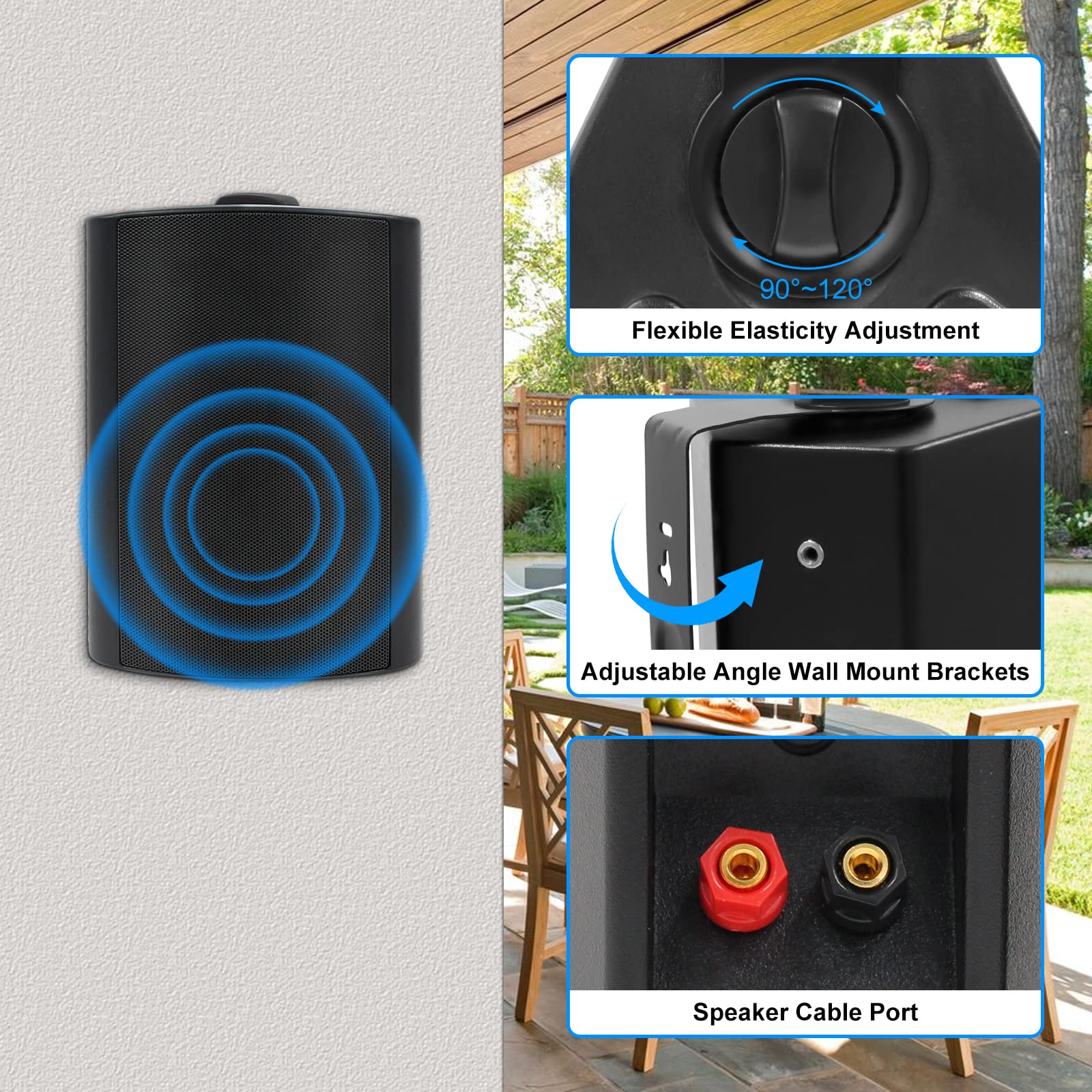 Herdio Bocinas para Exterior,5.25 Pulgadas, 600W Altavoces para Exteriores, Resistente al Agua, Adecuado para el hogar, Patio, Terraza,Patio Trasero (4 Altavoces,Negros)