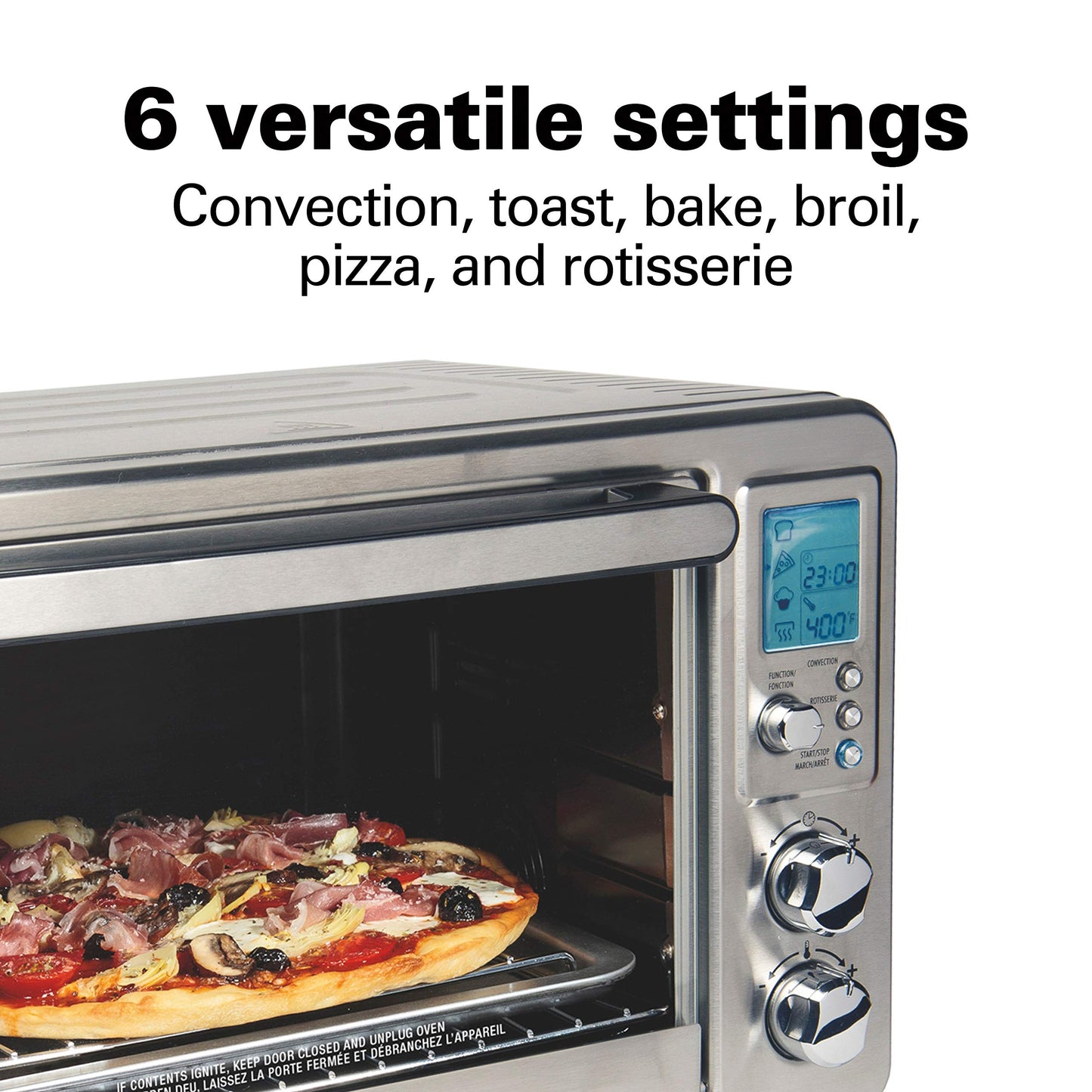 Hamilton Beach 31190C - Horno tostador de convección para encimera con asador, grande de 6 piezas, acero inoxidable