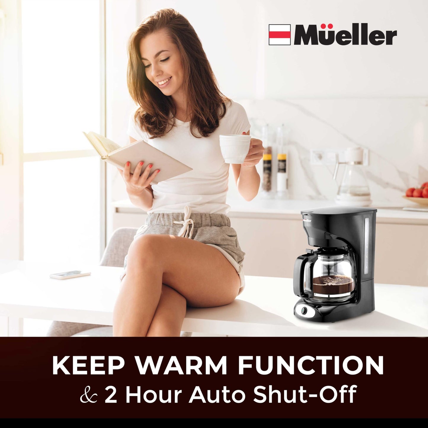 Cafetera de Goteo Mueller Borosilicato Apagado Automático Antigoteo Función Calor 12 Tazas