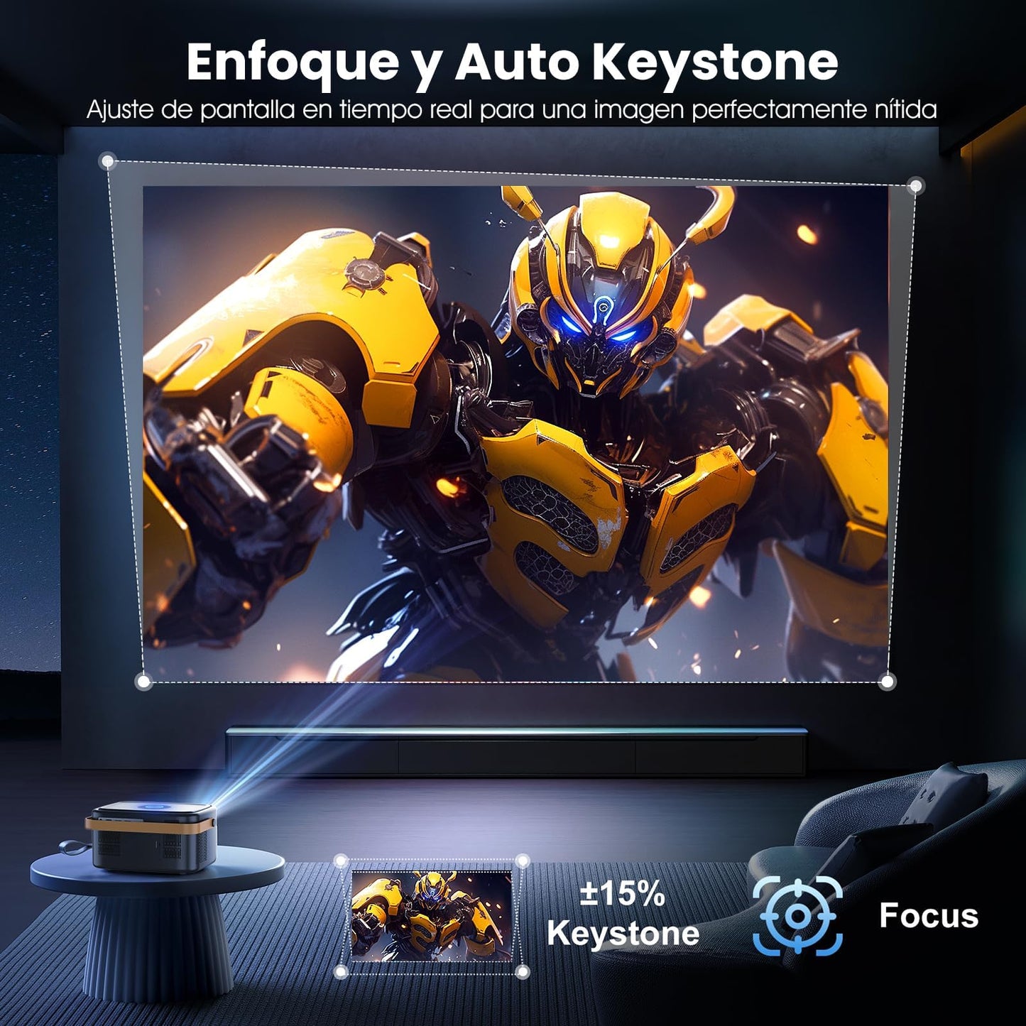 AOSO Proyector 4K 500ANSI, Portátil Proyectors para Cine en Casa con Sistema Android11, WiFi 6 & Bluetooth 5.2, 1080p Nativo, Compatible con Netflix y 10,000+ Apps, Ldeal para Ver Copa Mundial