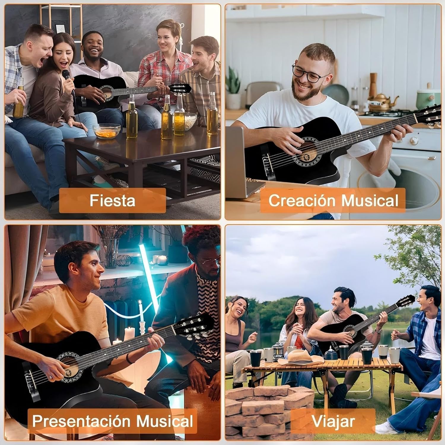 Guitarra Electrica Acustica 38", 6 Cuerdas de Metal, Cuerpo de Madera de Tilo, con Ecualizador de 4 Bandas, Incluye Funda, Afinador, Cuerdas de Repuesto y Más, Adecuada para Expertos y Principiantes