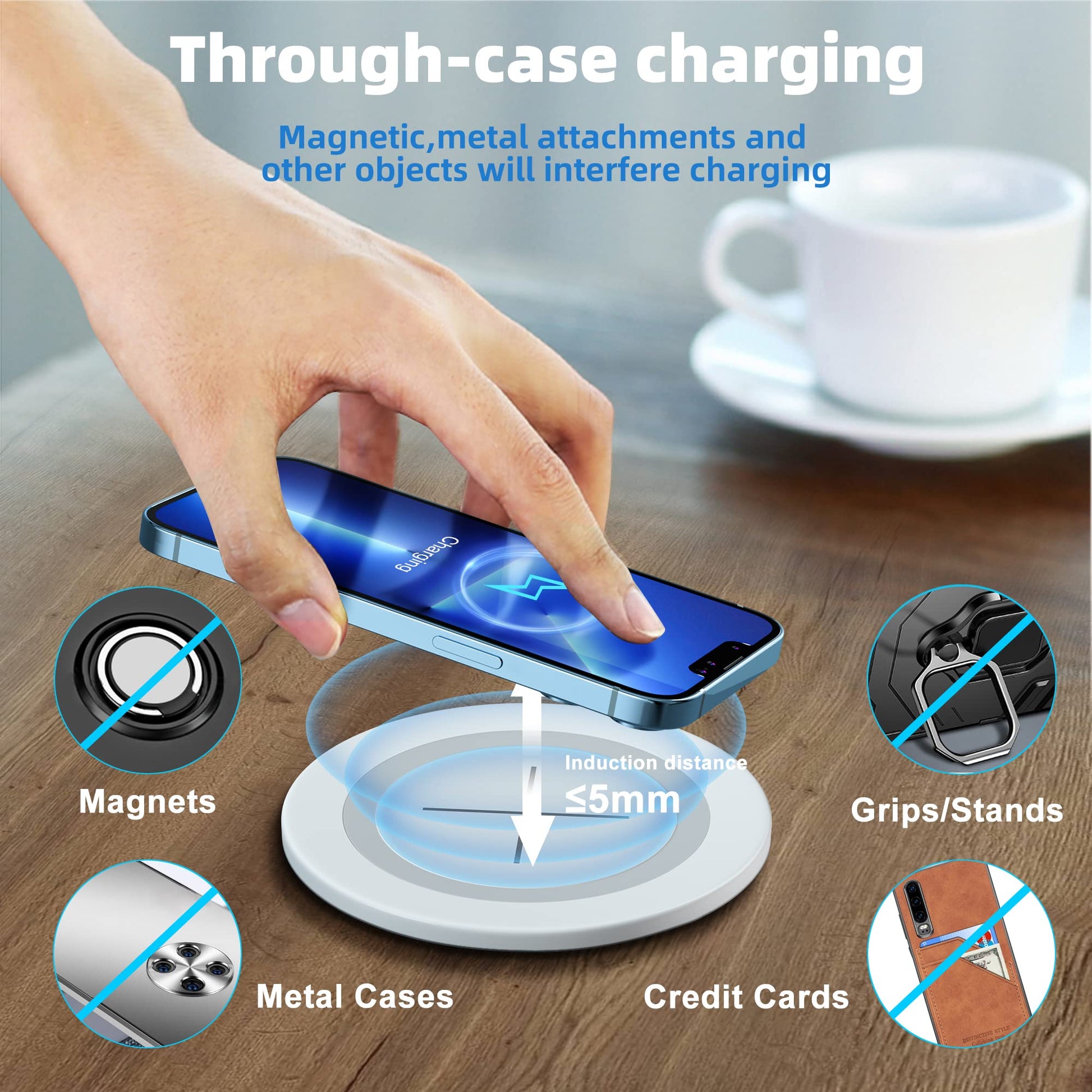 JE Make IT Simple - Cargador inalámbrico de computadora, estación de Carga rápida de 15 W, con Ojales, Elegante Almohadilla de Carga de energía Invisible, para iPhone 15, Samsung, Airpods