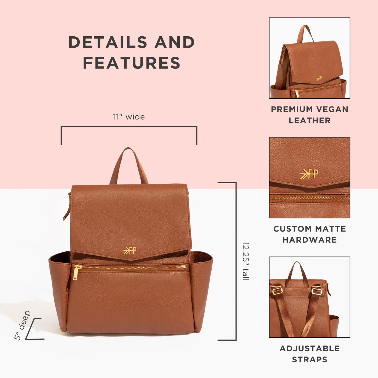 Freshly Picked Mochila Convertible Mini Pañalera Clásica, Talla Única Coñac