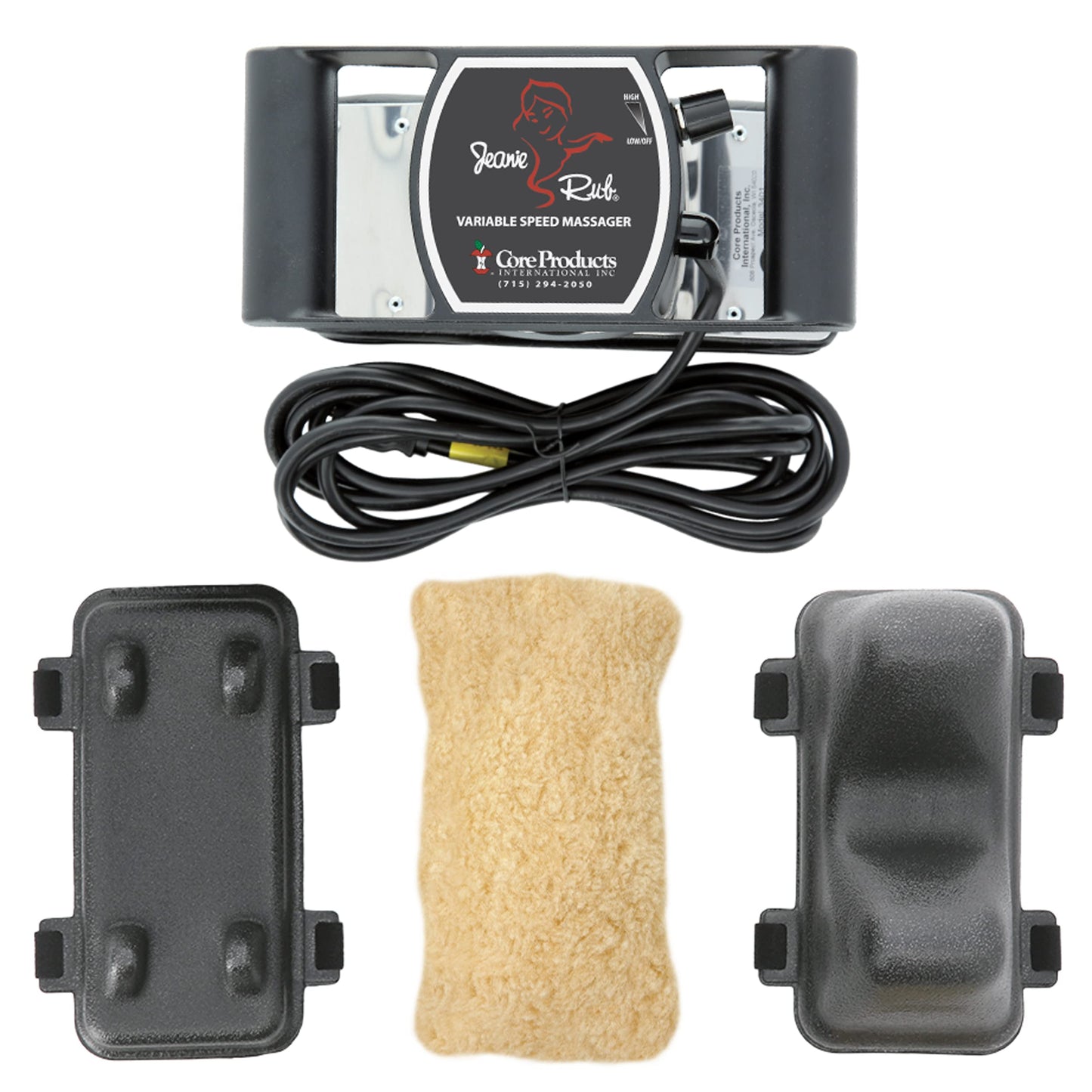 Jeanie Rub Masajeador Deluxe Paquete para profesionales de la salud y terapeutas de masaje con funda de forro polar y accesorio paraspinal, negro