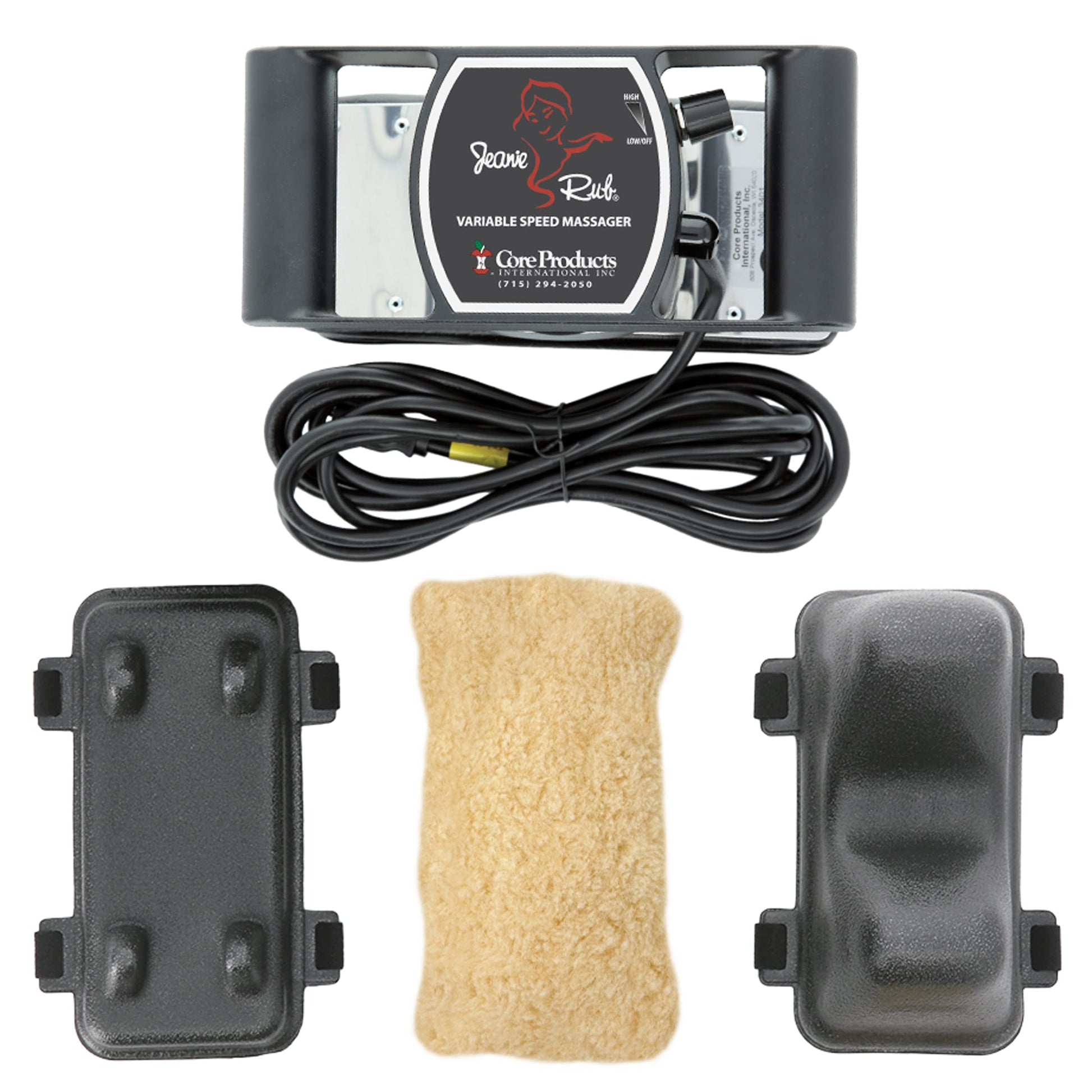 Jeanie Rub Masajeador Deluxe Paquete para profesionales de la salud y terapeutas de masaje con funda de forro polar y accesorio paraspinal, negro