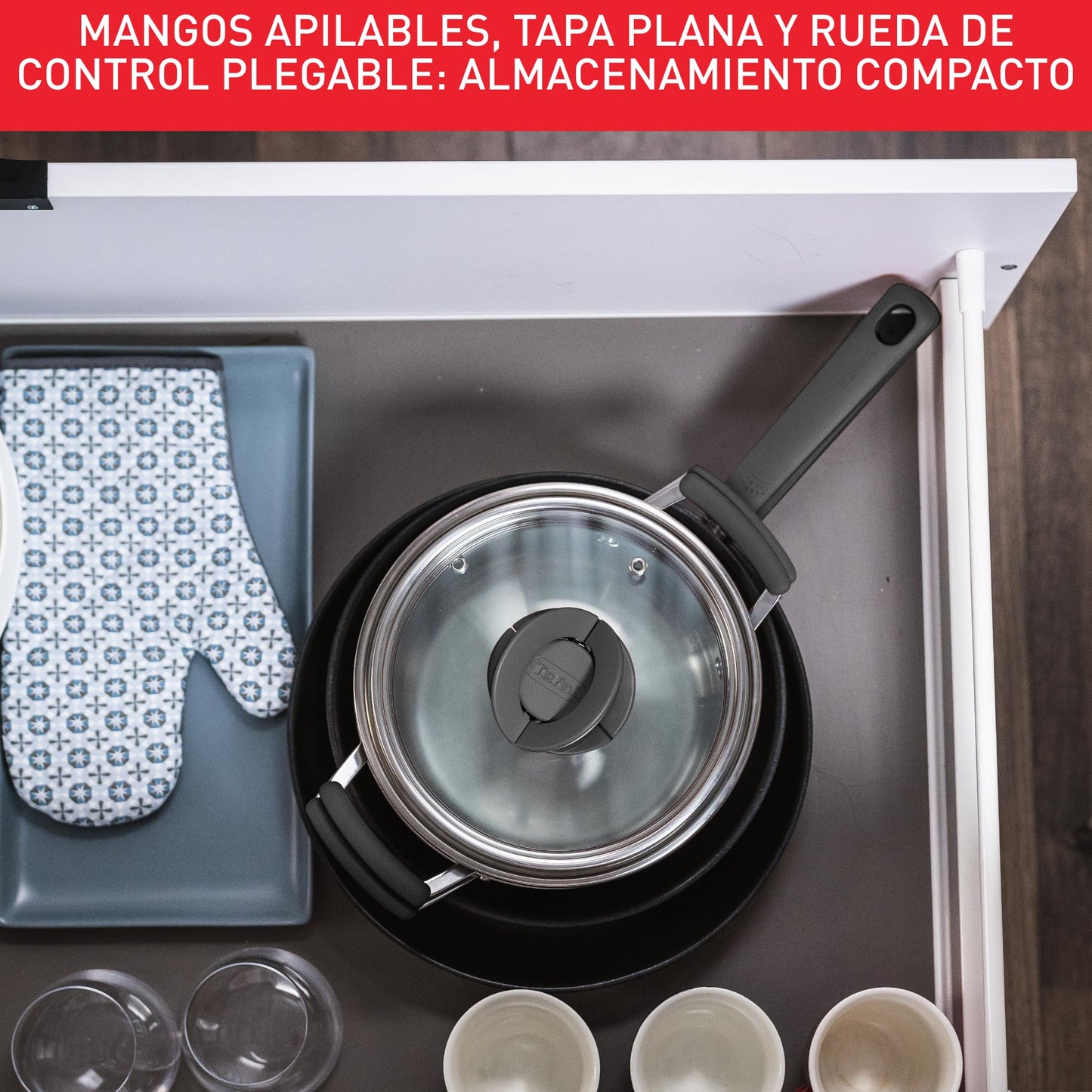 Batería de Cocina T-Fal Acero Inoxidable OPTI'SPACE 6 Piezas