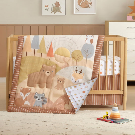 El juego de sábanas de 3 piezas para cuna de The Hōmistry para niños y niñas - Edredón reversible, sábana ajustada, falda de cuna - Juego de ropa de cuna de microfibra suave, transpirable y duradera
