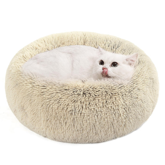 Feandrea Cama de Perros, Cama para Mascotas, Diámetro de 50 cm, Cojín Central Extraíble y Lavable, Alfombra de Felpa, Caqui Ombré MPGW037S01