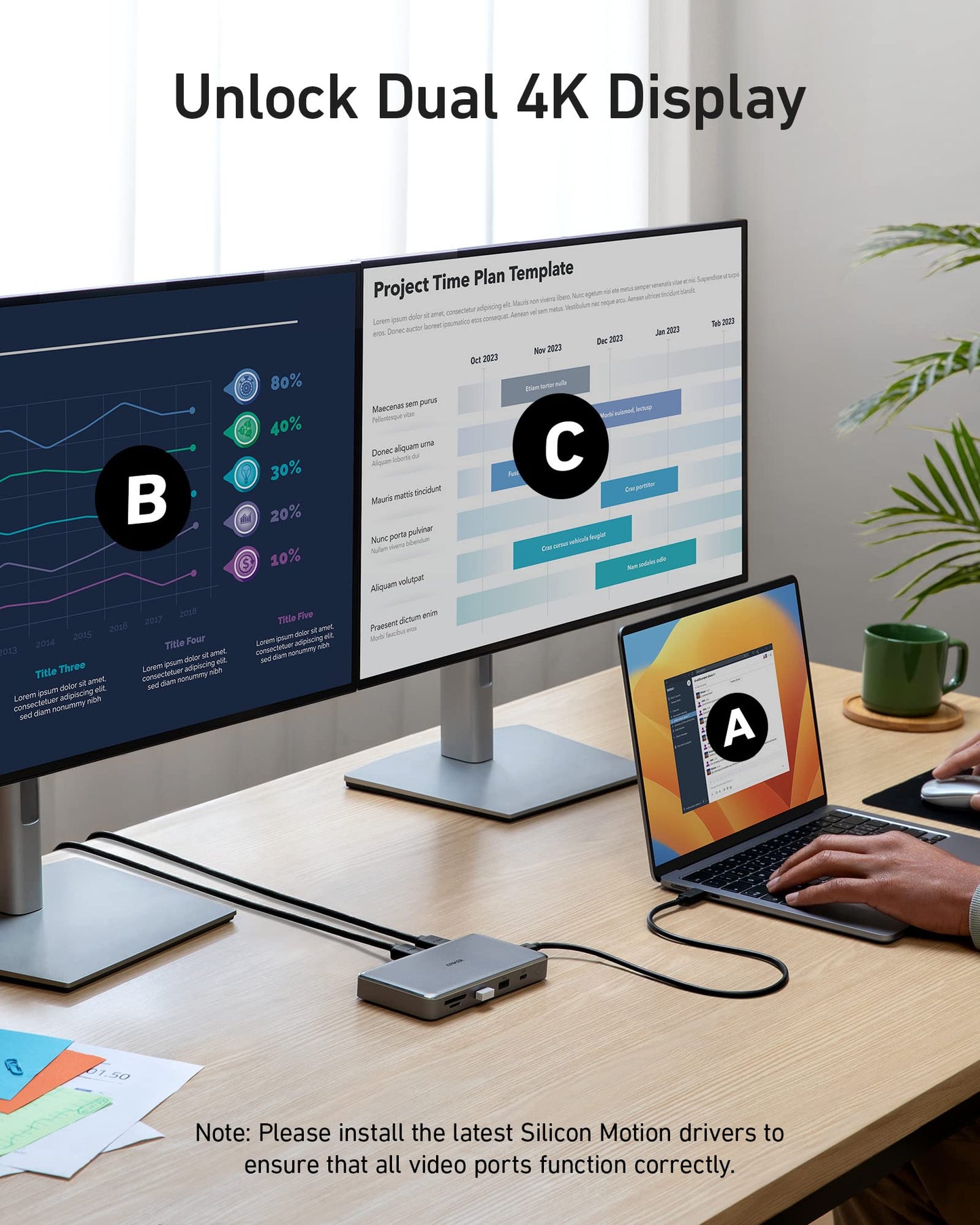 Concentrador USB-C Anker Negro 10 en 1 HDMI 4K Dual para Portátiles Windows