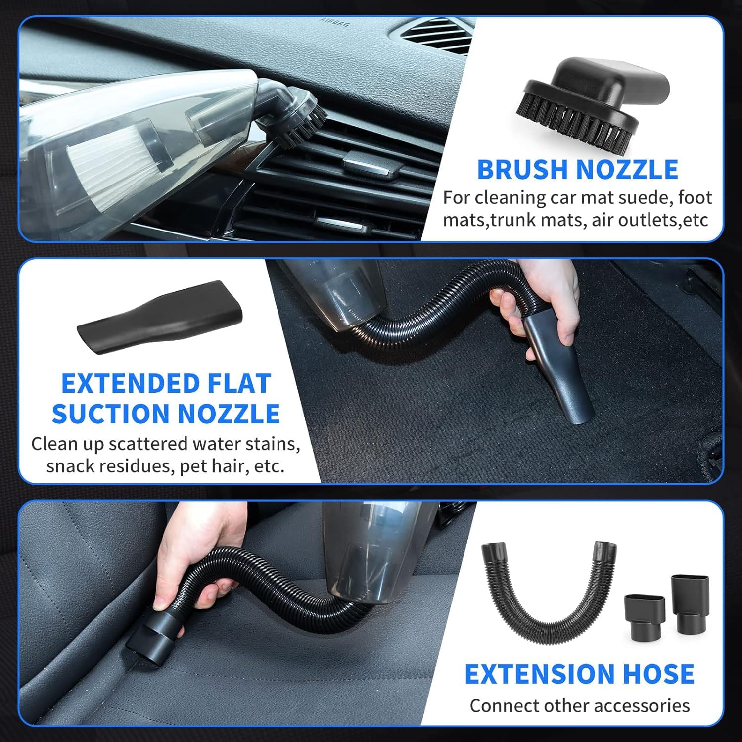CYANBAMBOO 17 piezas kit de detalles de coche, kit de limpieza de coche con aspiradora de mano de alta potencia, juego de cepillos de detalles, herramienta de limpieza de parabrisas, toallas de