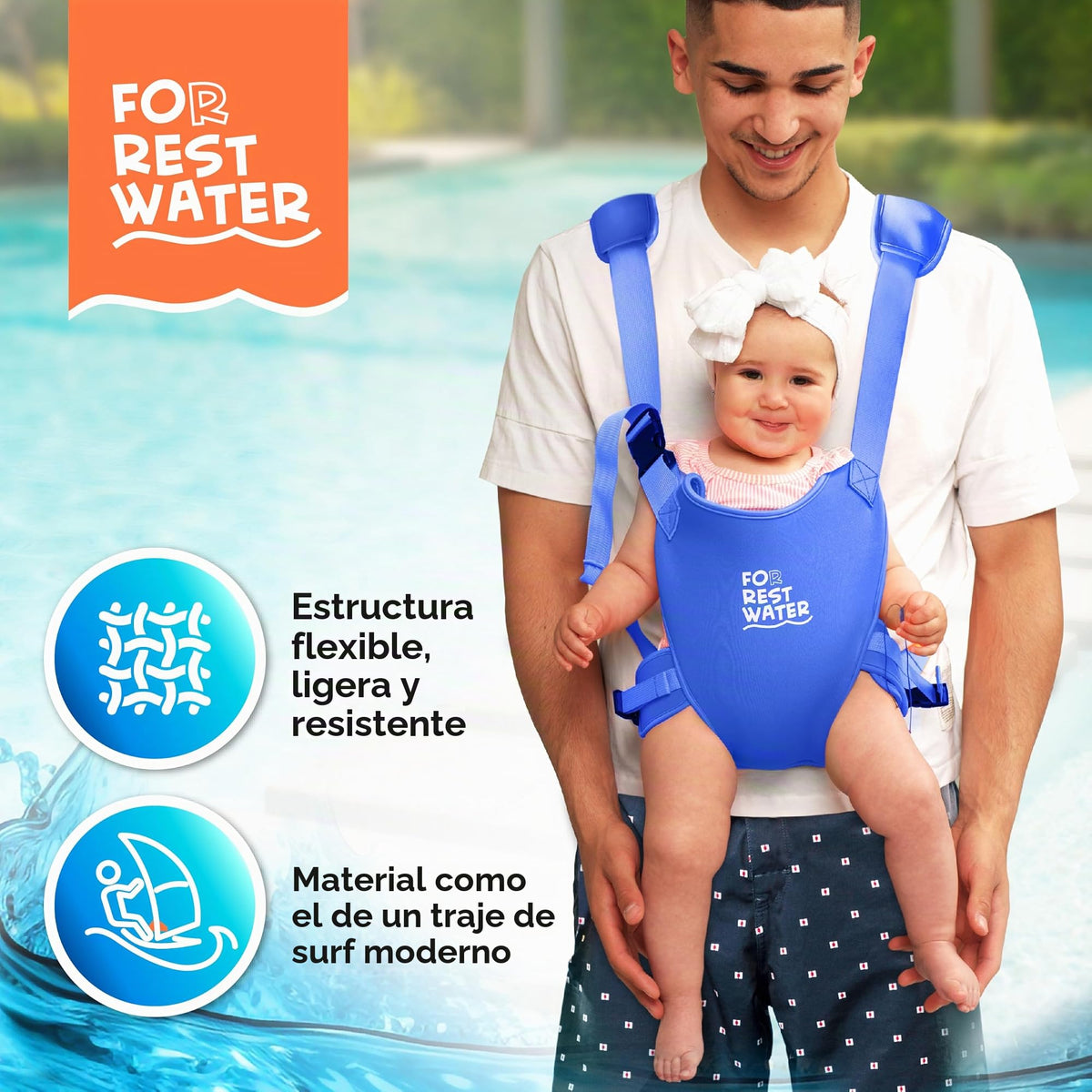 Portabebés para agua de descanso – Eslinga ergonómica de neopreno de alta calidad para diversión en agua y tierra cálida y segura (4-24 meses) – Arnés ajustable para bebés y niños pequeños (Darkblue)