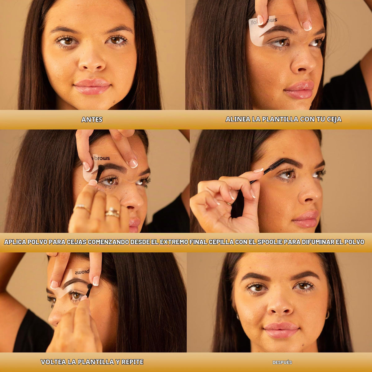 Kit Profesional para Cejas Fab Brows Duo – Polvo para Cejas Chocolate, Plantillas, Brocha y Espejo | Maquillaje de Cejas a Prueba de Agua y Larga Duración