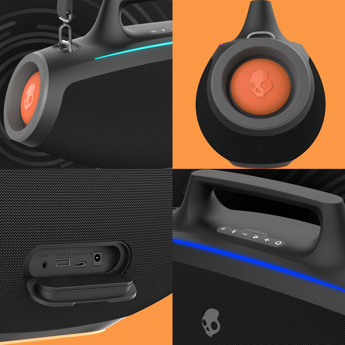 Skullcandy - Altavoz Bluetooth Boombox - Altavoz portátil inalámbrico Resistente al Agua, con Modo LED Lightshow, batería de 12 Horas, multienlace, Carga de Salida USB-C y USB-A