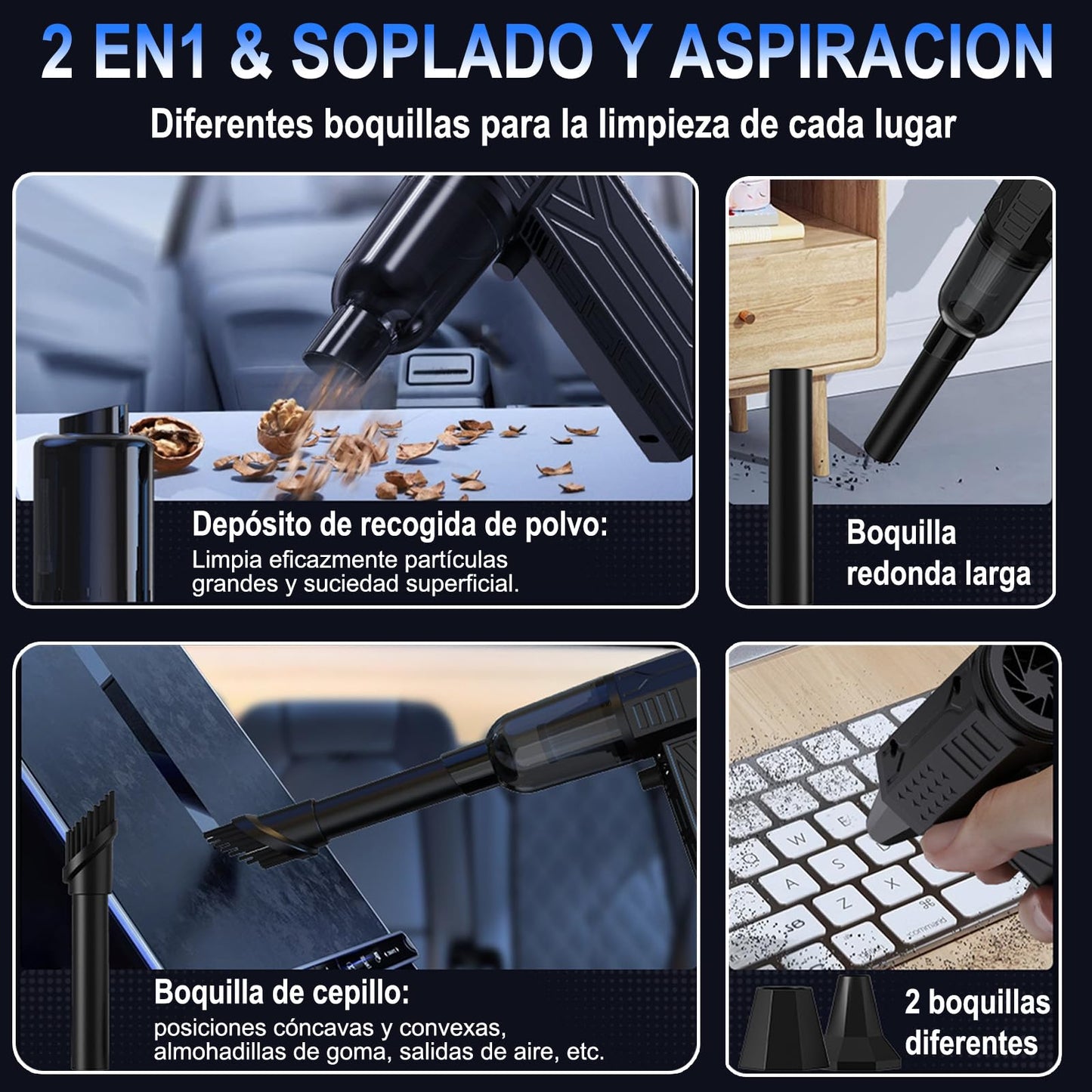 Plumero Electrico Inalámbrico Con Batería Recargable Plumero Electrico Ajustable de 14000RPM Para PC, Laptop, Muebles y Coche