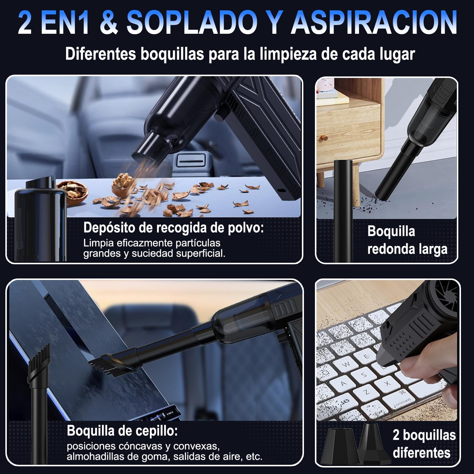 Plumero Electrico Inalámbrico Con Batería Recargable Plumero Electrico Ajustable de 14000RPM Para PC, Laptop, Muebles y Coche