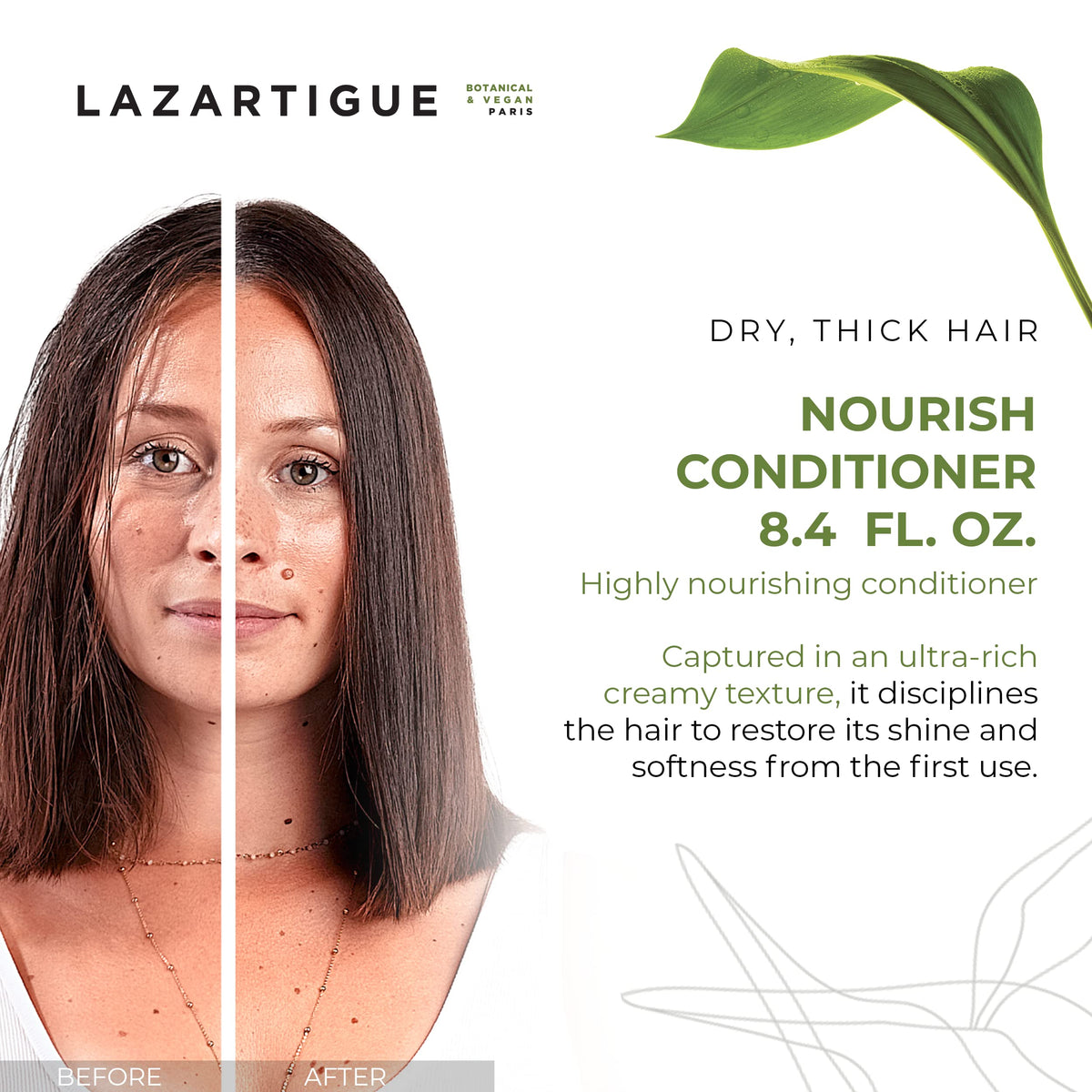 Lazartigue Nourish Acondicionador Nutritivo I Hidrata profundamente el cabello I Manteca de karité y babasú y aceite de coco I Cabello seco y grueso I 150 ml