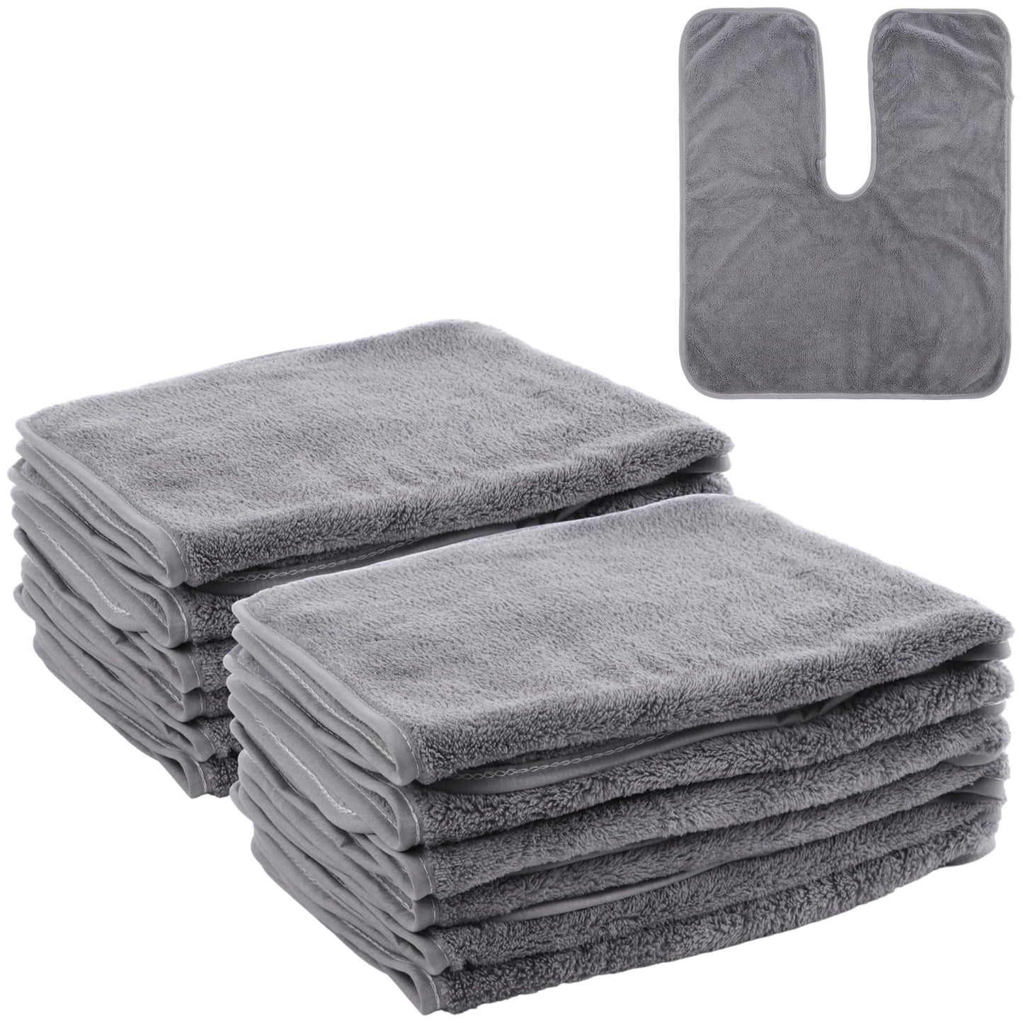 DIMEGON - 12 toallas faciales en forma de U, diseño dividido, toalla suave de estético, paño facial de forro polar coral para salones de belleza, cuidado de la piel, centros de spa, gris