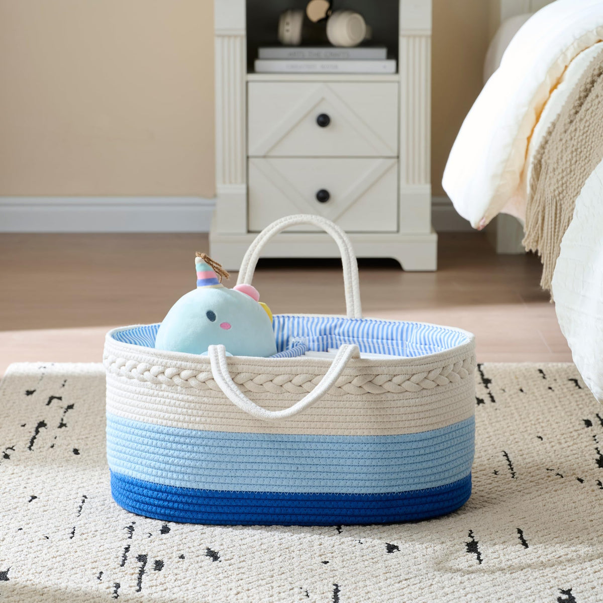 luxury little Organizador de pañales para bebé, cesta de pañales extragrande con cuerda de algodón para guardería, organizador de cambiador, bolsa portátil con divisor, almacenamiento de coche, regalos de baby