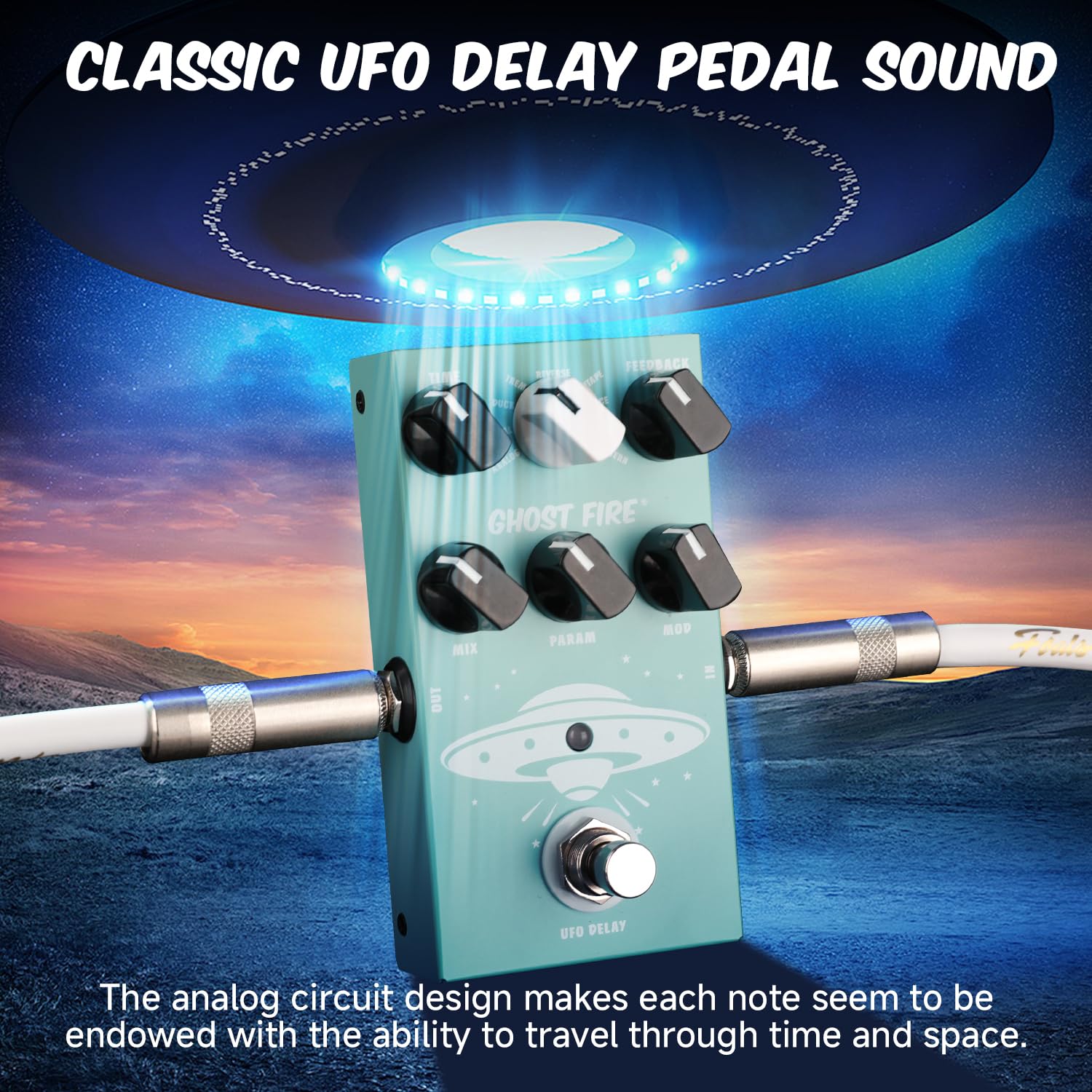 GHOSTFIRE Pedal de retardo de guitarra para tableros de pedales, 9 efectos de retardo diferentes para guitarra eléctrica, bajo, cinta, bypass verdadero (retardo OVNI)
