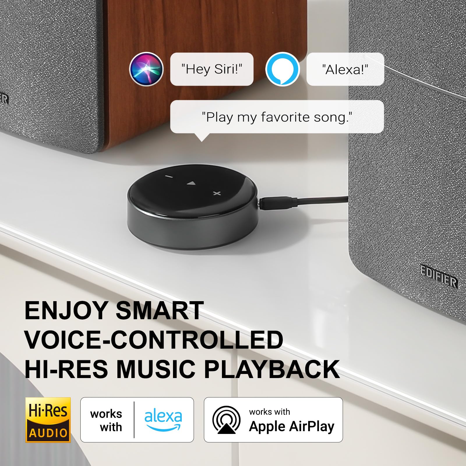 Edifier R1280T - Altavoces de estantería alimentados con WiiM Mini Wi-Fi Audio Streamer, transmite audio de alta resolución de Spotify, Amazon Music y más