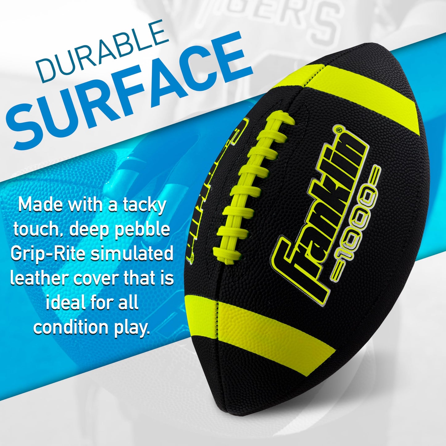 Franklin Sports Youth Football - 1000 Junior Kids Football - Synthetic Leather Youth Junior Football for Kids - Outdoor All-Weather Footballs - Extra Grip Kids Football - 1 Pack - Black + Optic