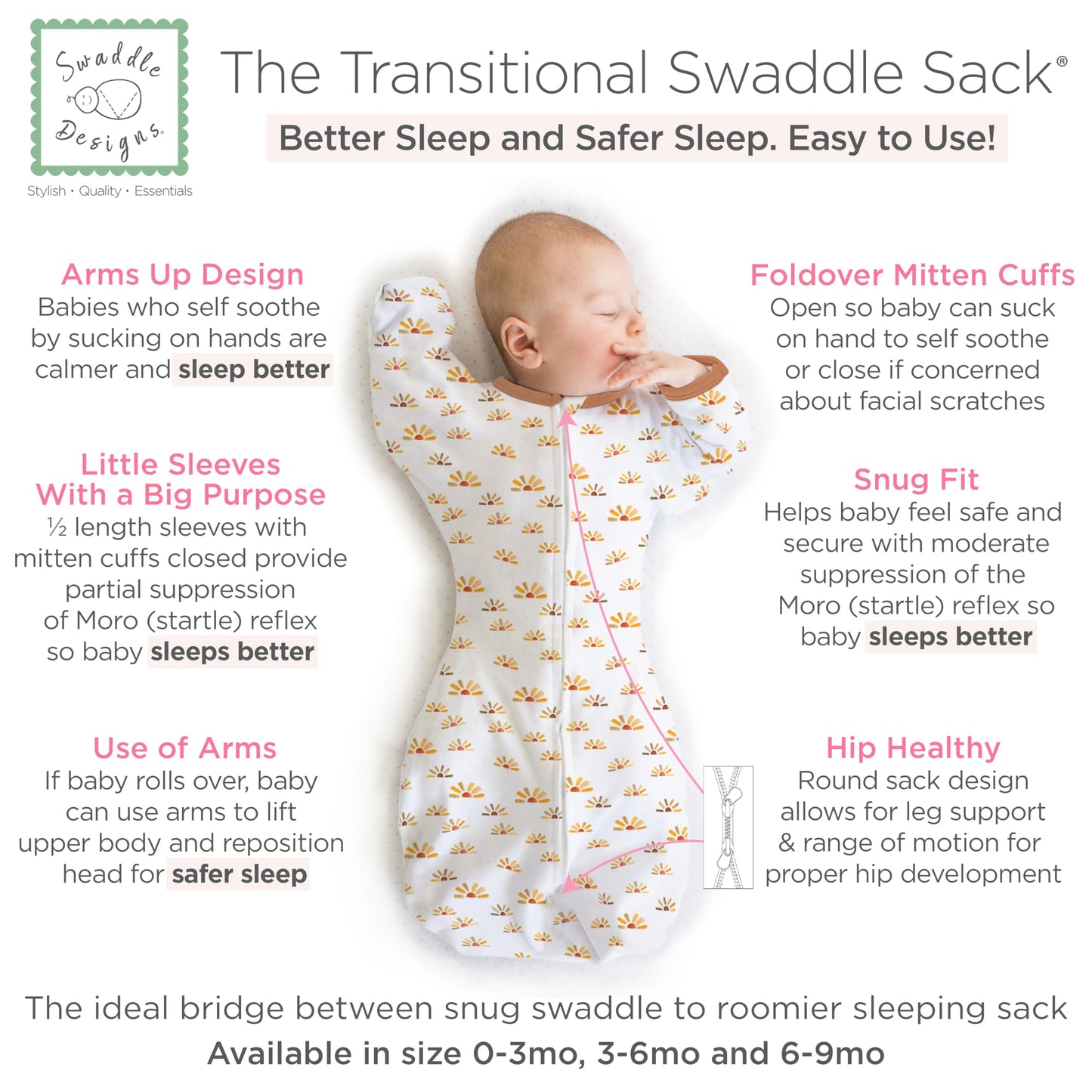SwaddleDesigns - Saco de Envolver de transición con Brazos hasta Mangas de Media Longitud y puños de manopla, pequeño, 0-3 Meses, 6-14 Libras, días soleados de Acuarela (Manta de Brazos Arriba, Saco