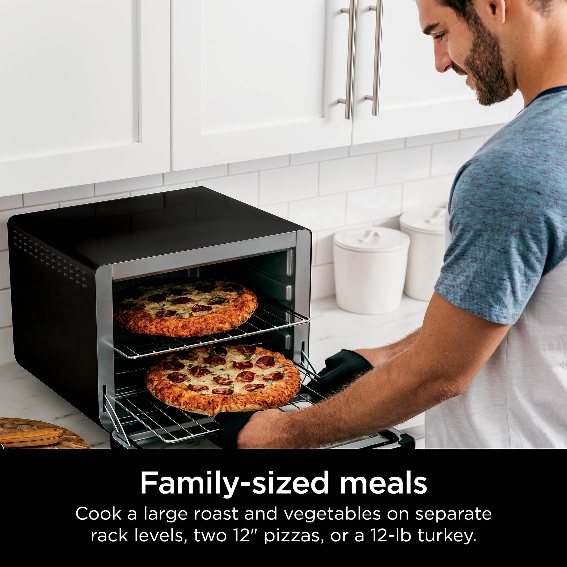 Ninja DT202BK Foodi 8 en 1 XL Pro Air Fry Horno, convección de encimera grande y tostador digital, 1800 vatios, negro, 12 pulgadas