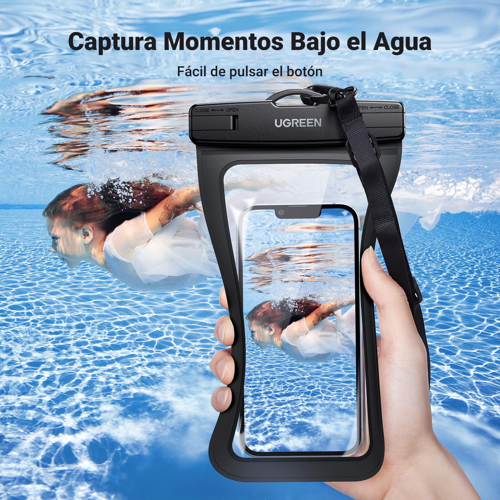 Funda Impermeable UGREEN Negro para Celular de hasta 7.2 Pulgadas