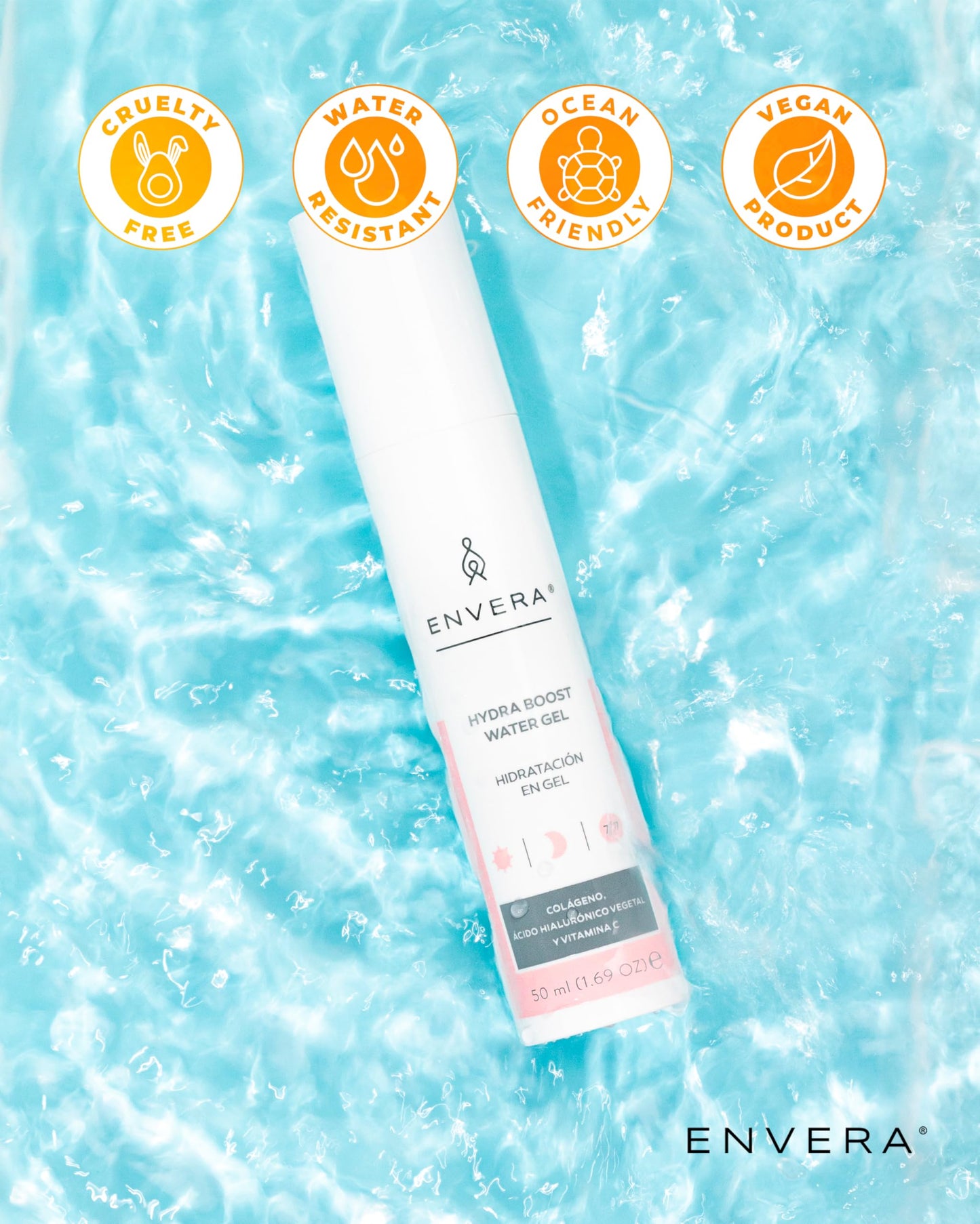 ENVERA Hidratante Facial 50 ml Hydraboost 2 en 1 Hidratación Profunda + Control de Grasa | Skin Care con Gel con Ácido Hialurónico, Colágeno y Extracto de Aguacate Vegano
