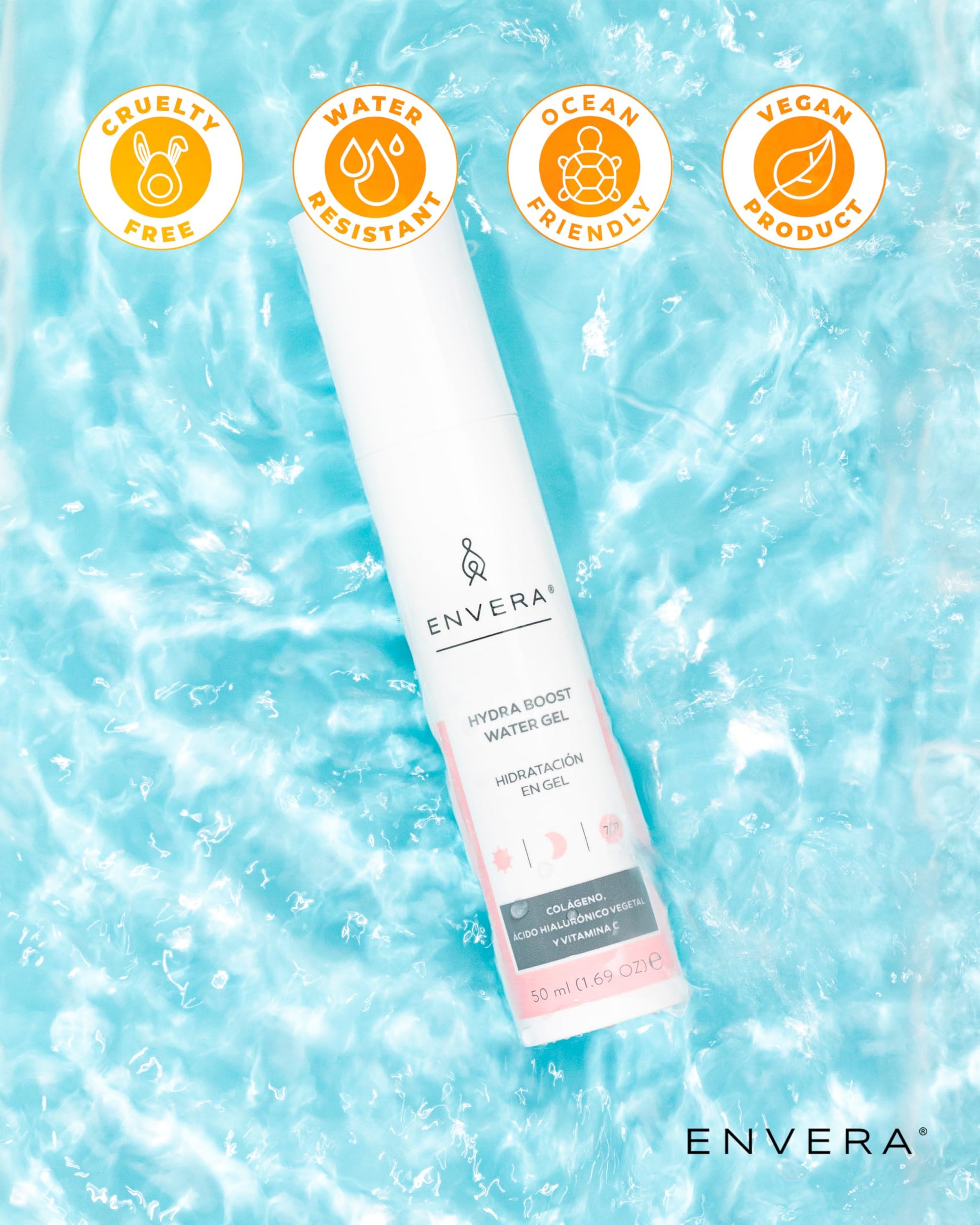 ENVERA Hidratante Facial 50 ml Hydraboost 2 en 1 Hidratación Profunda + Control de Grasa | Skin Care con Gel con Ácido Hialurónico, Colágeno y Extracto de Aguacate Vegano