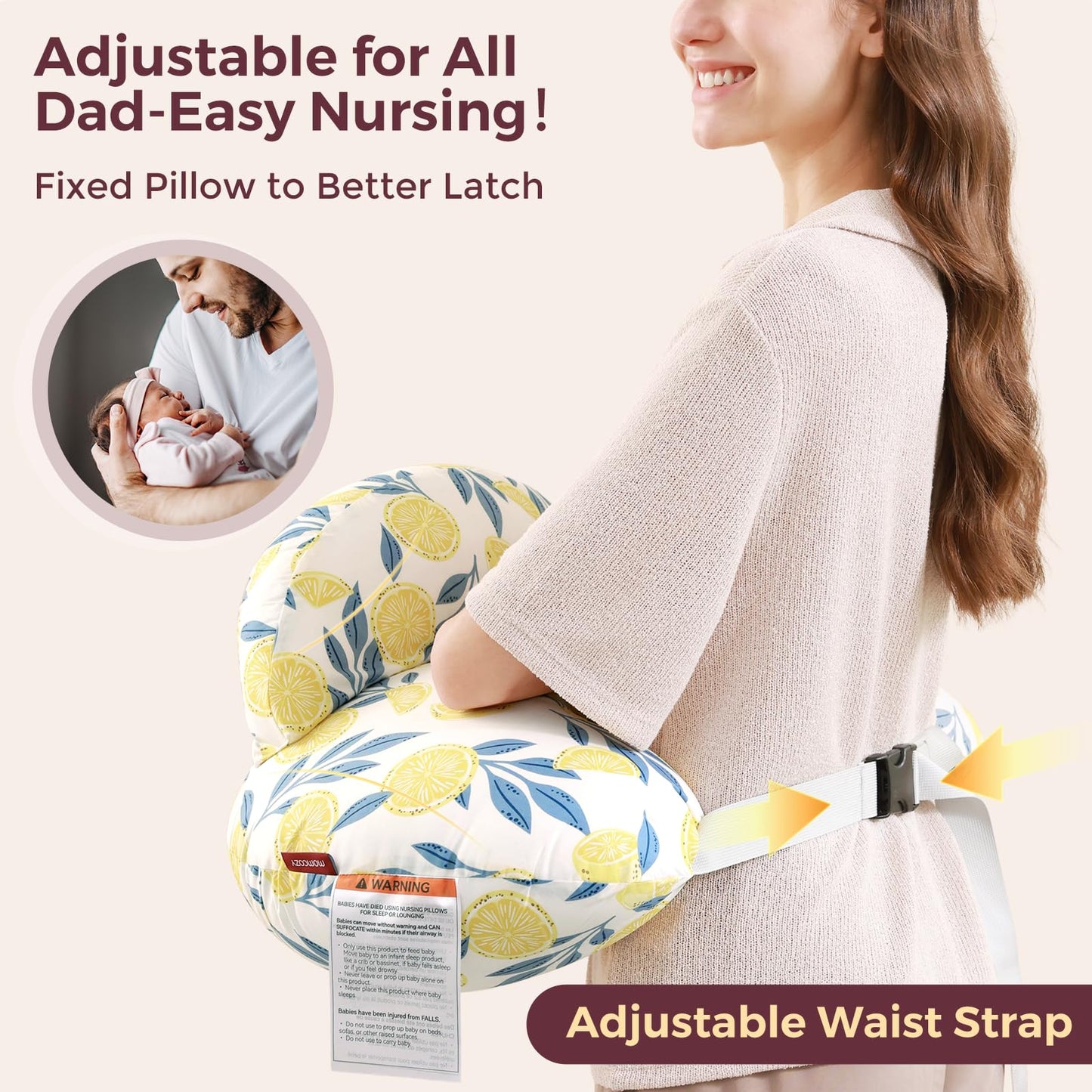 Momcozy Almohada de lactancia con protección de seguridad innovadora para la lactancia materna - Almohadas de alimentación más anchas para mayor soporte para mamá y bebé - Lactancia más fácil y sin