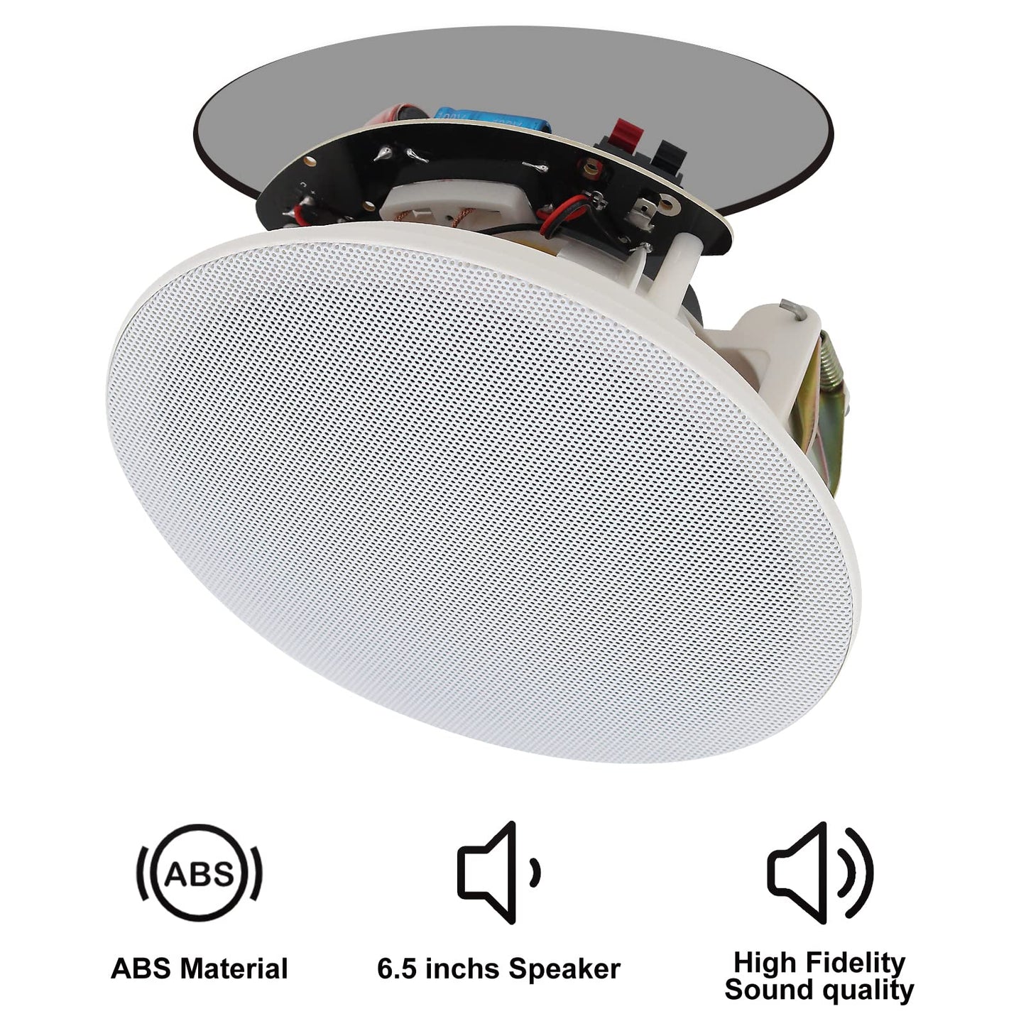 Herdio - Altavoces de techo, 6.5 pulgadas, 600 vatios, montaje empotrado, pasivos, con cable, para baño, cocina, sala de estar, oficina (4 altavoces)