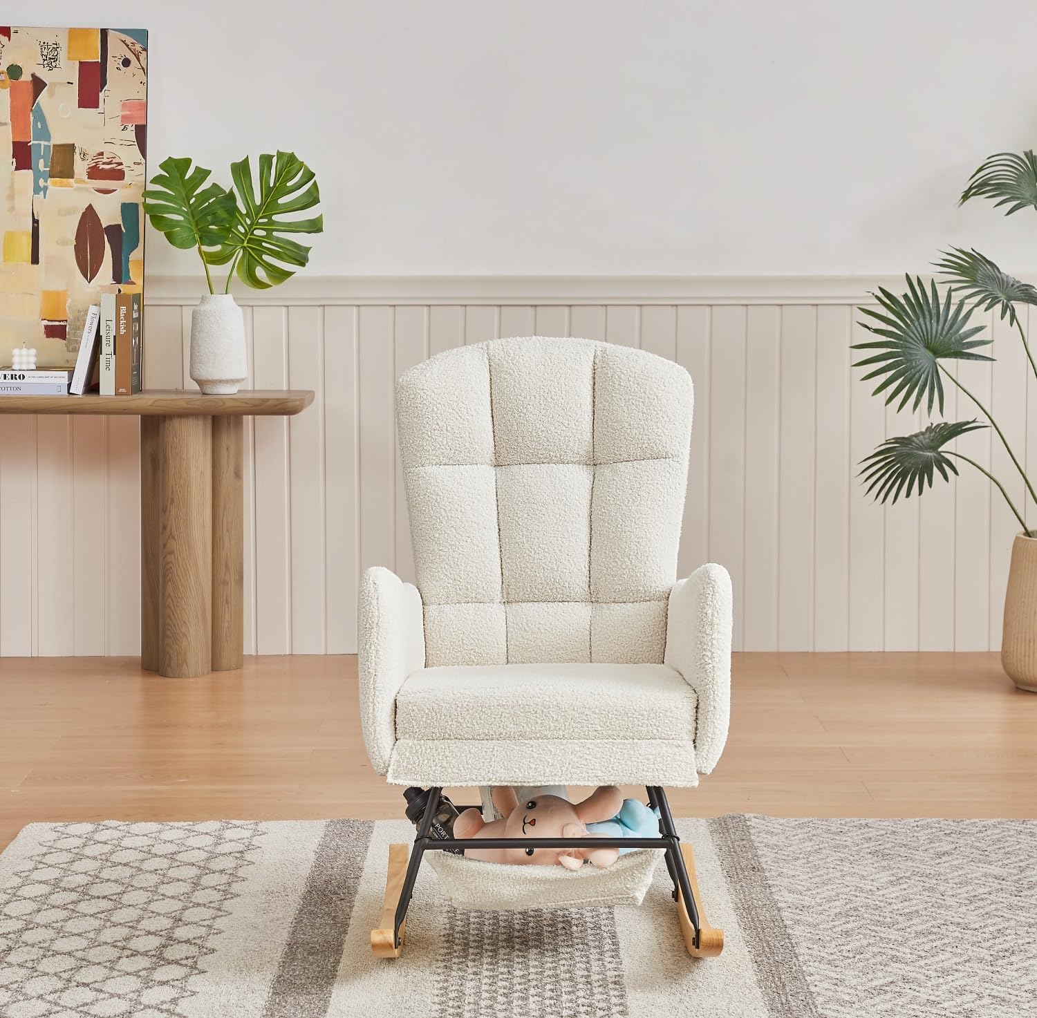 hansones mecedora de guardería, moderna silla mecedora, tapizada para guardería para bebé, mecedora de interior para sala de estar, recámara, guardería (beige) (22 beige)