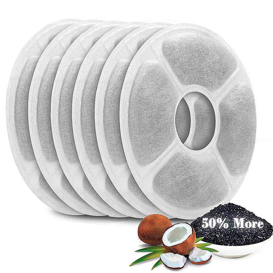 Filtros de repuesto para fuente de agua de gato, paquete de 6, 50% más filtros de carbón activado, filtros de fuente de flor de gato, compatible con dispensador de bebidas para mascotas (no para fuente de la marca Catit)