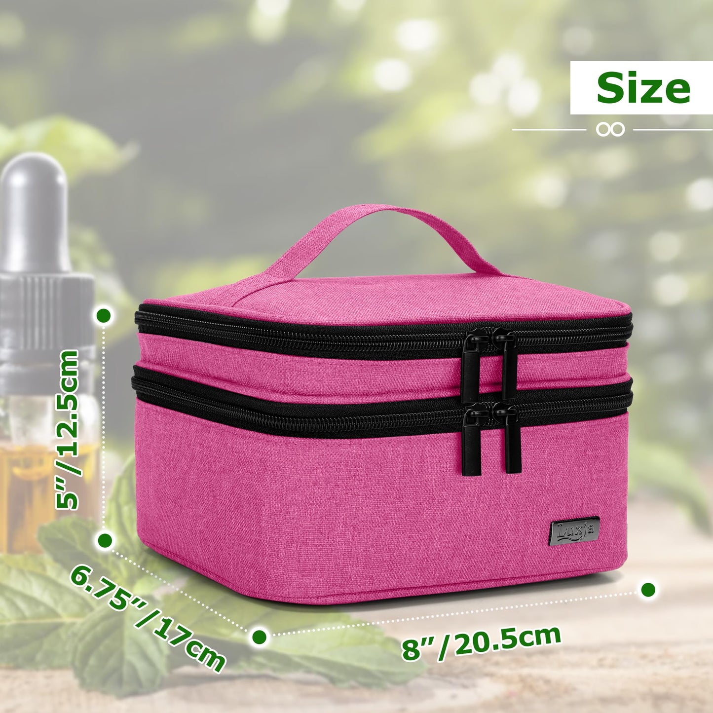 (Double-layer Bag: Fits for 30 bottles, Pink) - Luxja Essential Oil Carrying Case - Holds 30 Bottles (5ml-30ml, Also Fits for Roller Bottles), Double-Layer Organiser for Essential Oil and Accessories, Pink