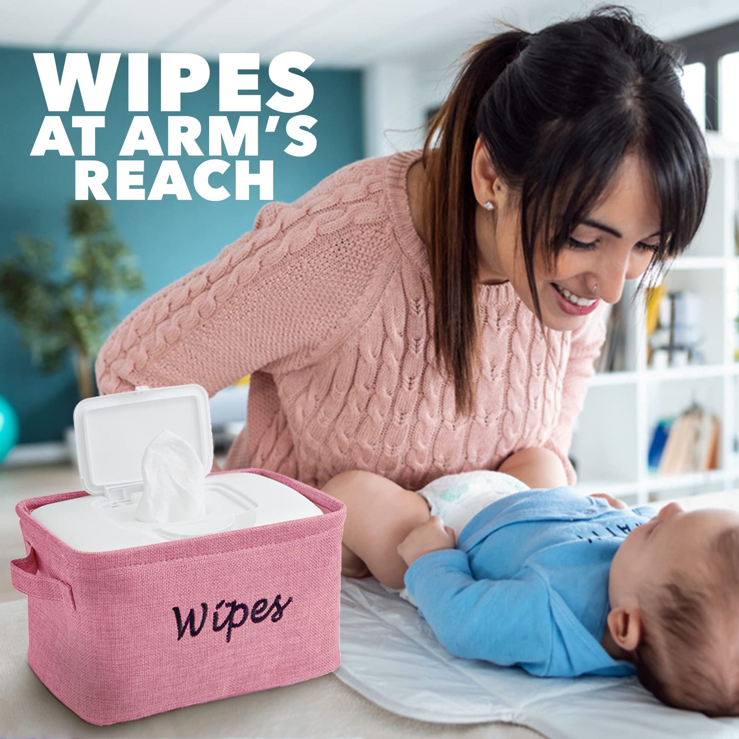 Dejaroo - Cestas para organizar toallitas y artículos esenciales para recién nacidos, organizador de pañales y toallitas, regalos bordados para baby shower, cesta de lino con asa, 9 x 6 x 5.5