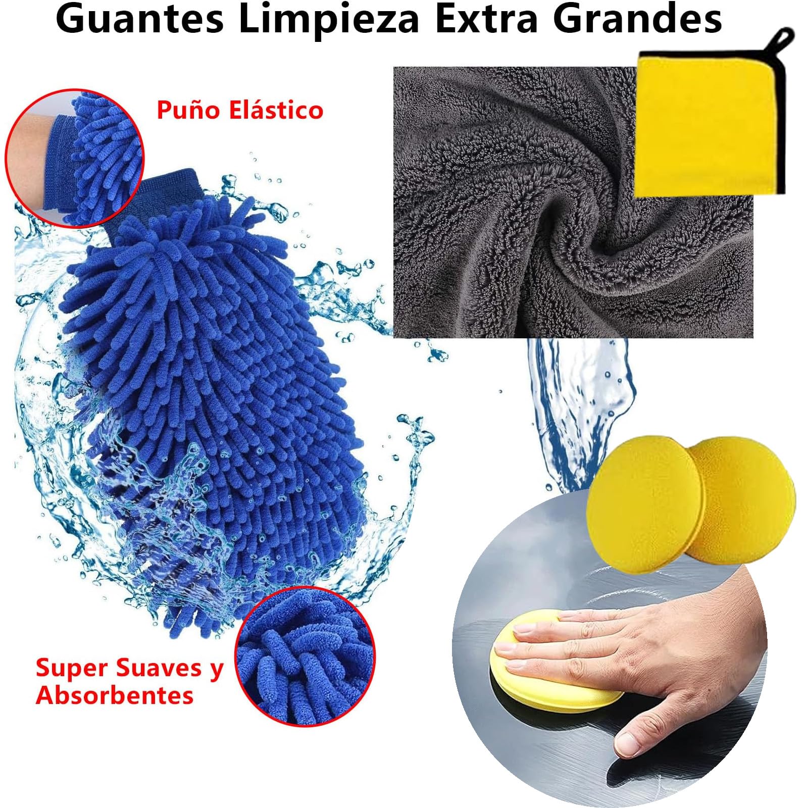 Kit Limpieza para Auto 15 Piezas con Cepillo y Guante Microfibra para Interior y Exterior