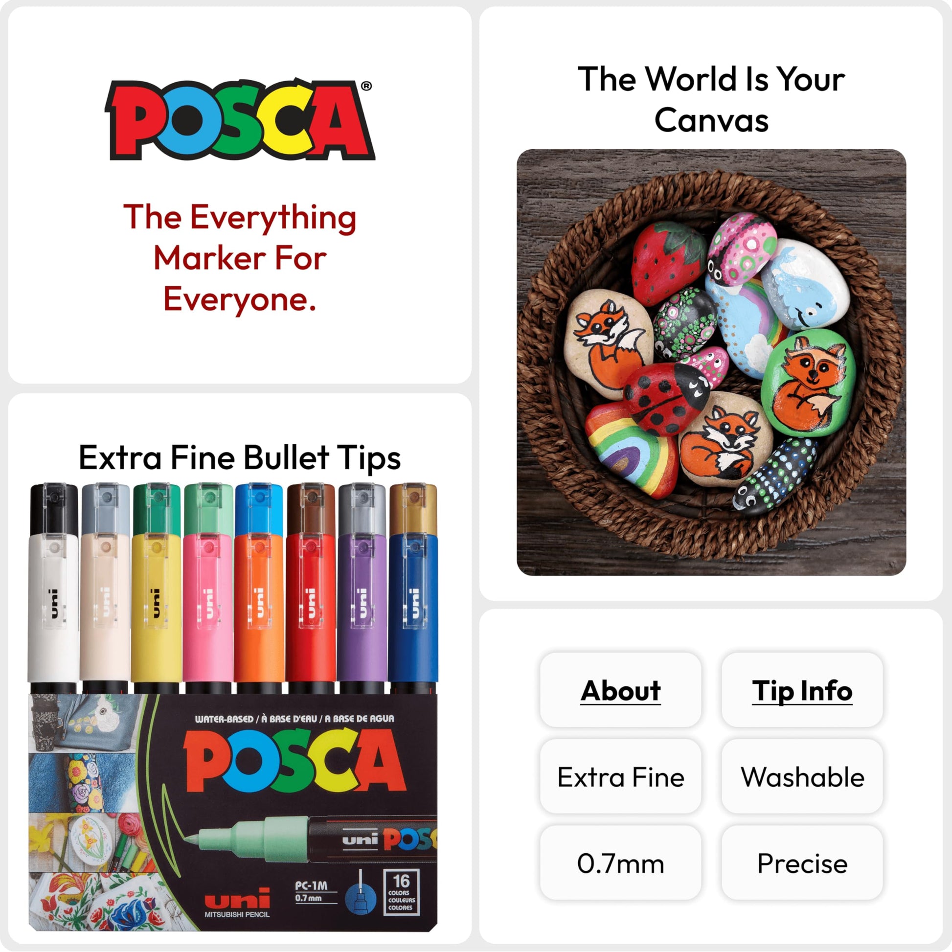 Posca PC-1M - Rotulador de pintura extrafino de 0,7 mm, 16 colores