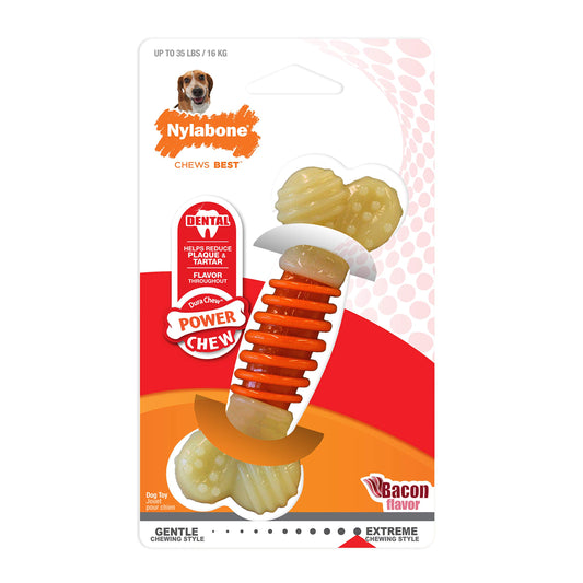 Juguete Masticador Dental Nylabone Natural Sabor a Tocino Pro Action Bone Mediano