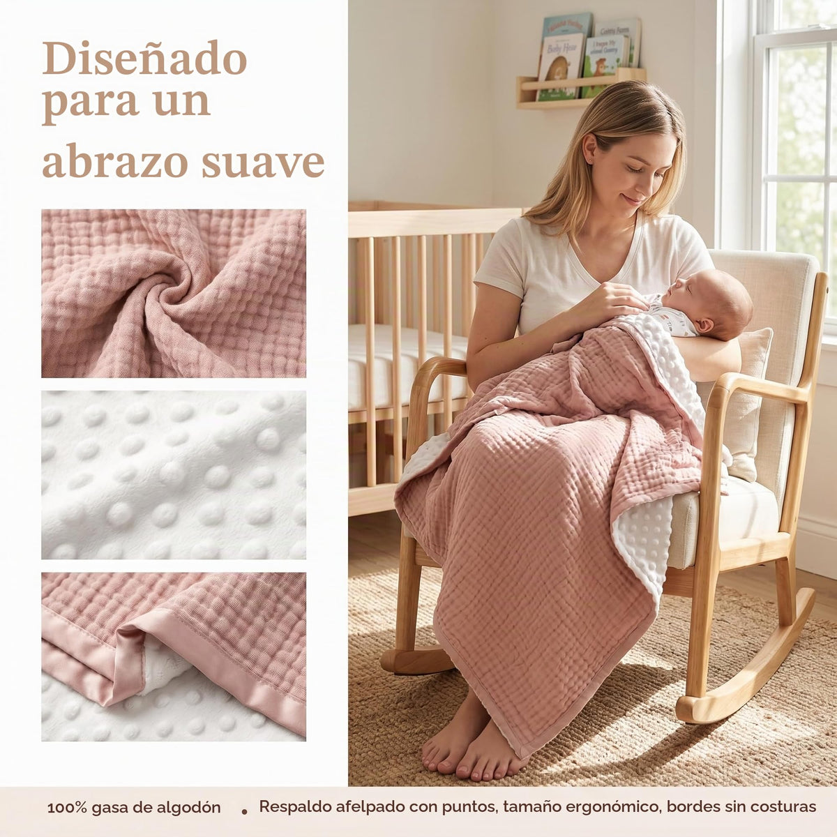 MIAISHUVO Manta de Muselina para Bebé Unisex Suave Manta para Niña y Niño, para Recién Nacidos Tamaño 75x100 cm, Muselinas para Bebé Niña Mantas de Algodón de Gasa (Rosa)