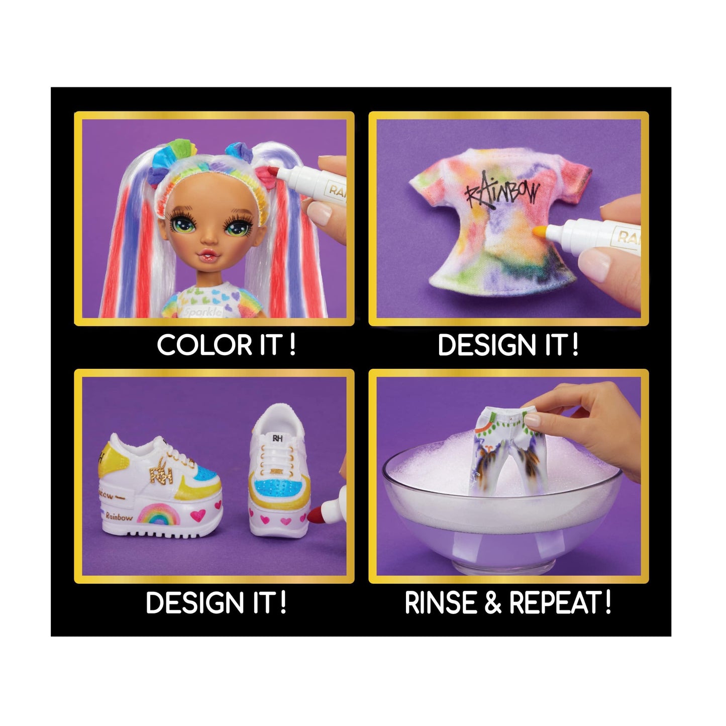 Muñeca Fashion Rainbow High Ojos Verdes DIY con Rotuladores para Niños y Niñas