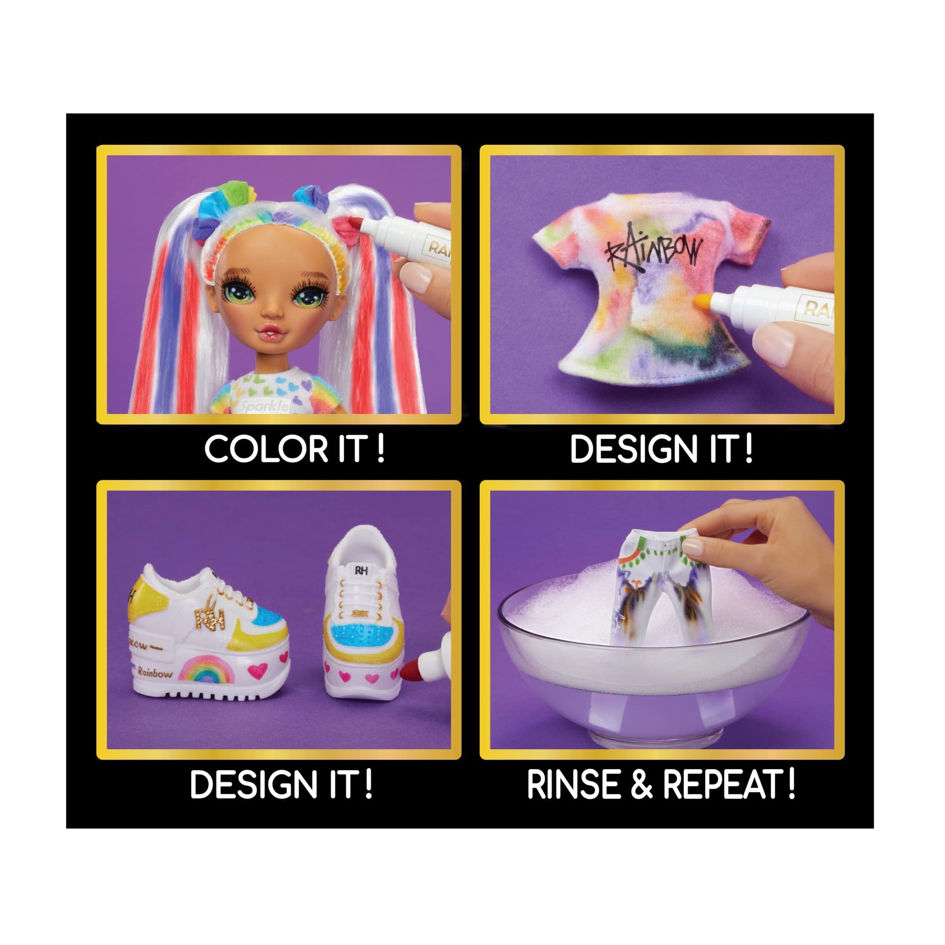 Muñeca Fashion Rainbow High Ojos Verdes DIY con Rotuladores para Niños y Niñas